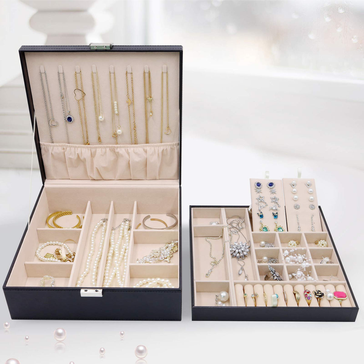 ProCase 2 Layers Jewelry Box for Women Black - ProCase Official Imagery - 8