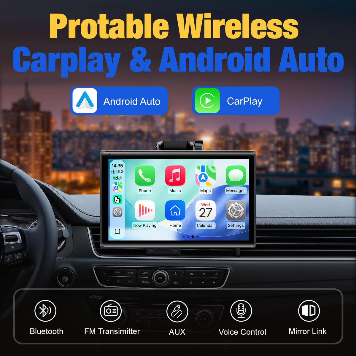 Carplay Screen for Car 7 inch Wireless Carplay Android Auto - YREVTM Official Imagery - 3