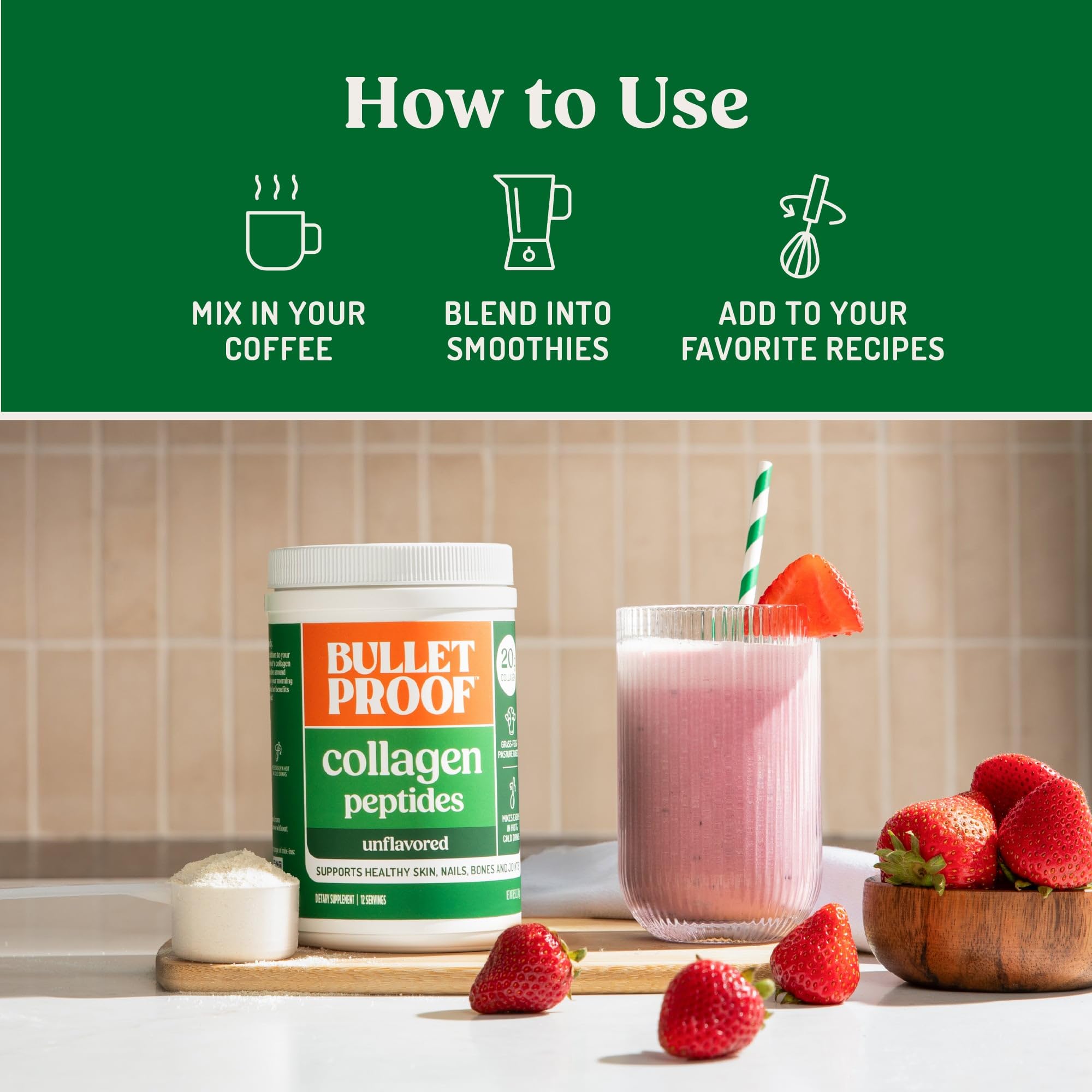 Bulletproof Unflavored Collagen Peptides Powder 20g Grass - Bulletproof Official Imagery - 5