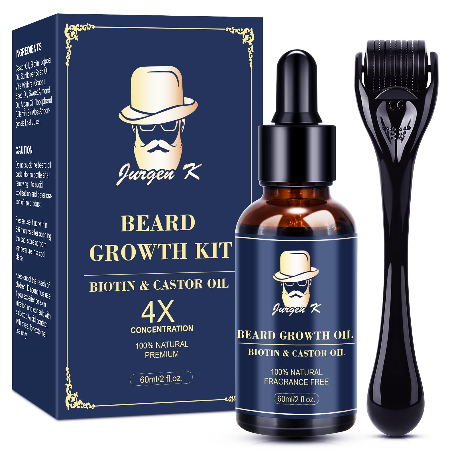 Jurgen K Beard Growth Kit, Beard Growth Oil w - Biotin & Castor Oil & Beard - Jurgen K Official Product View 2