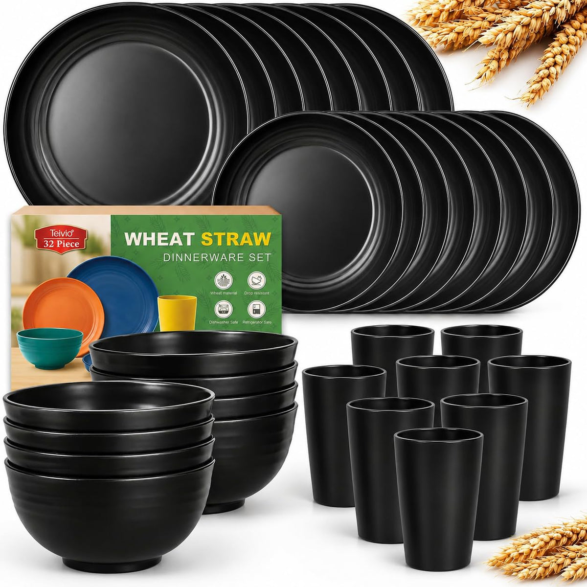 Teivio 32 Piece Plates and Bowls Sets for 8 Kitchen Dish - Teivio Official Imagery - 1