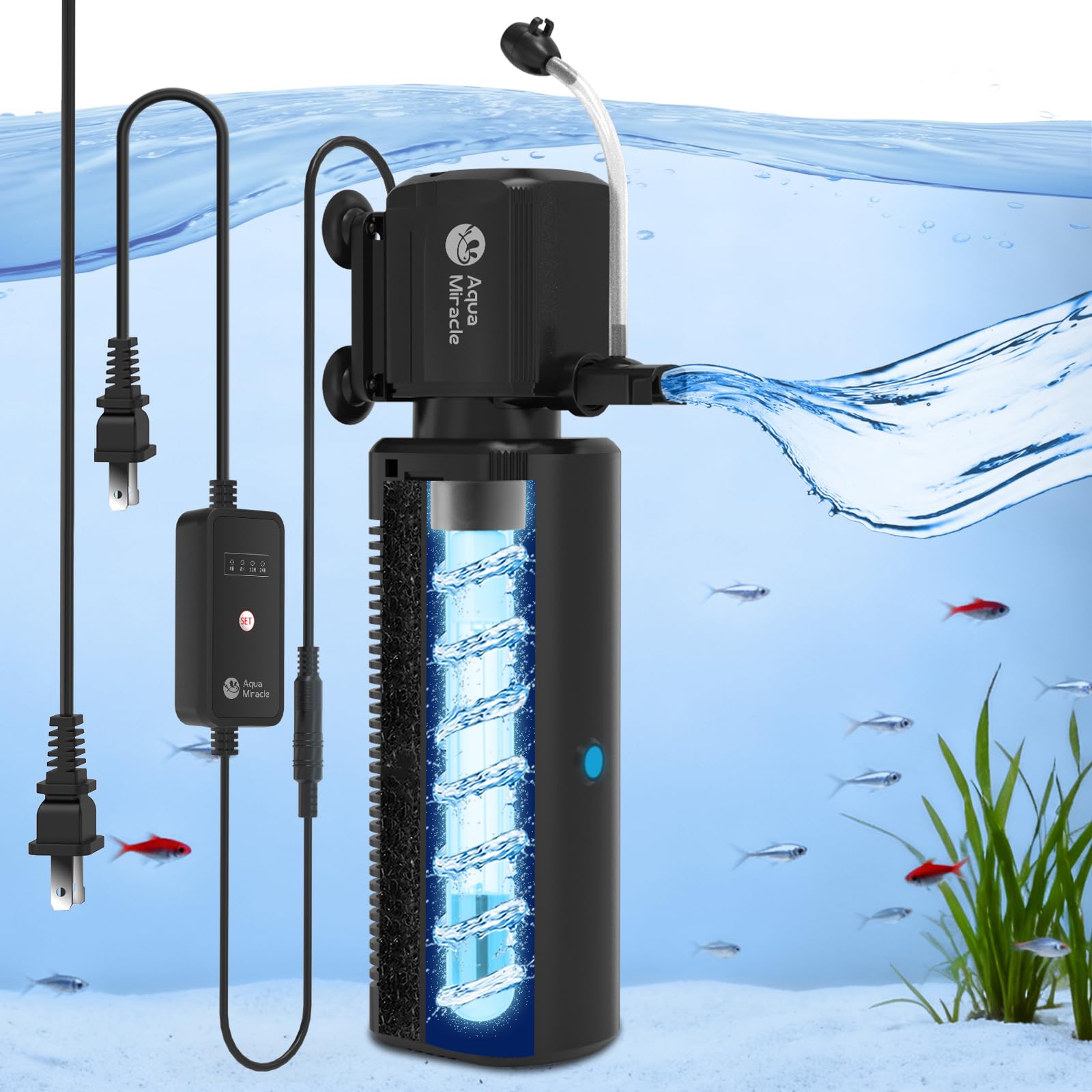 AquaMiracle Fish Tank Filter with Timer & Filter Sponge, 130GPH U - AquaMiracle Official Product View 10