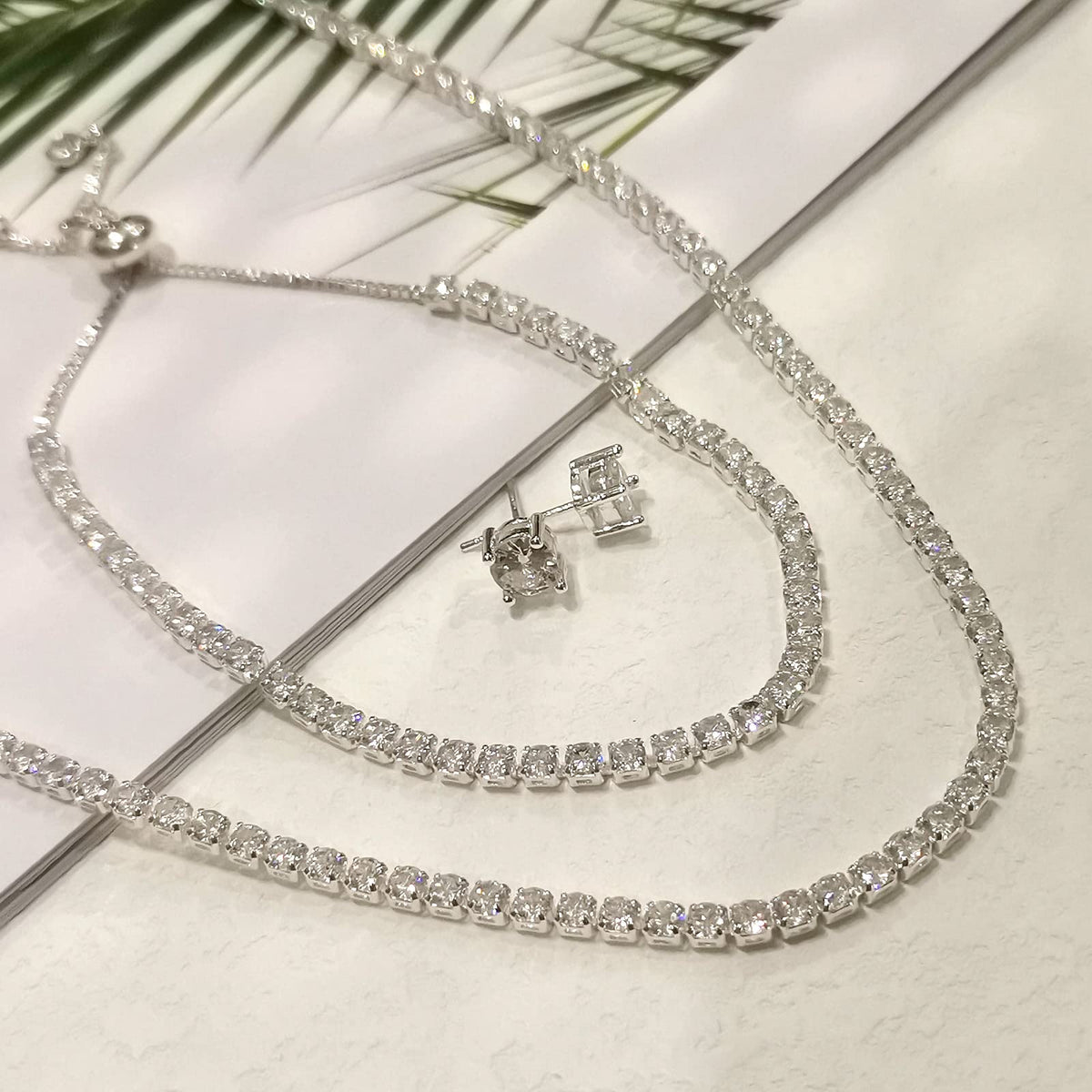 Tennis Necklace Bracelet for Women Sterling Sliver Jewelry - HAXIYA Official Imagery - 7