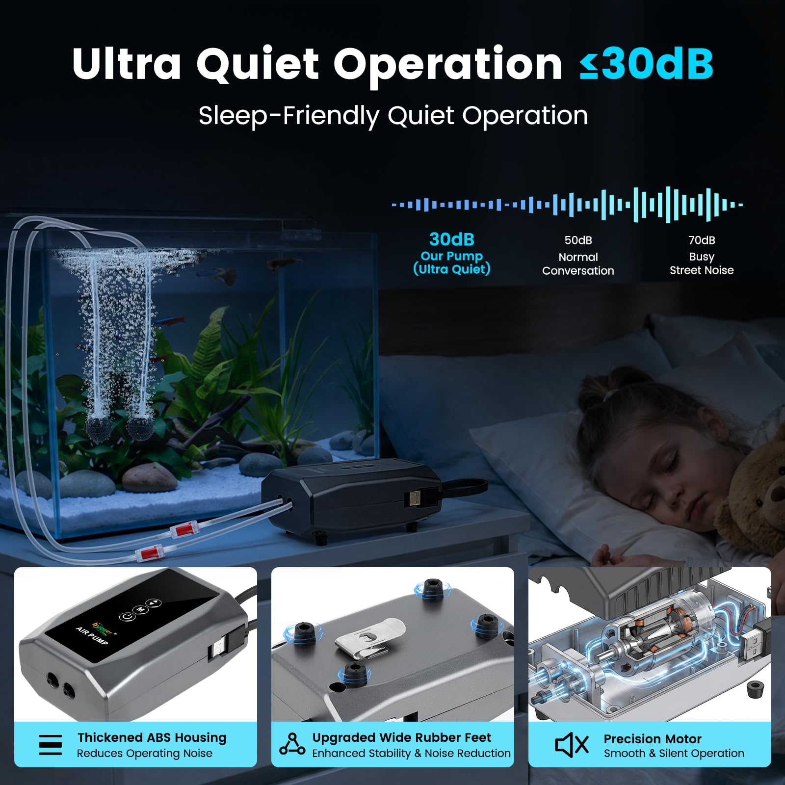 hygger Battery Powered Aquarium Air Pump up to 150 Gal with Digit - hygger Official Product View 5