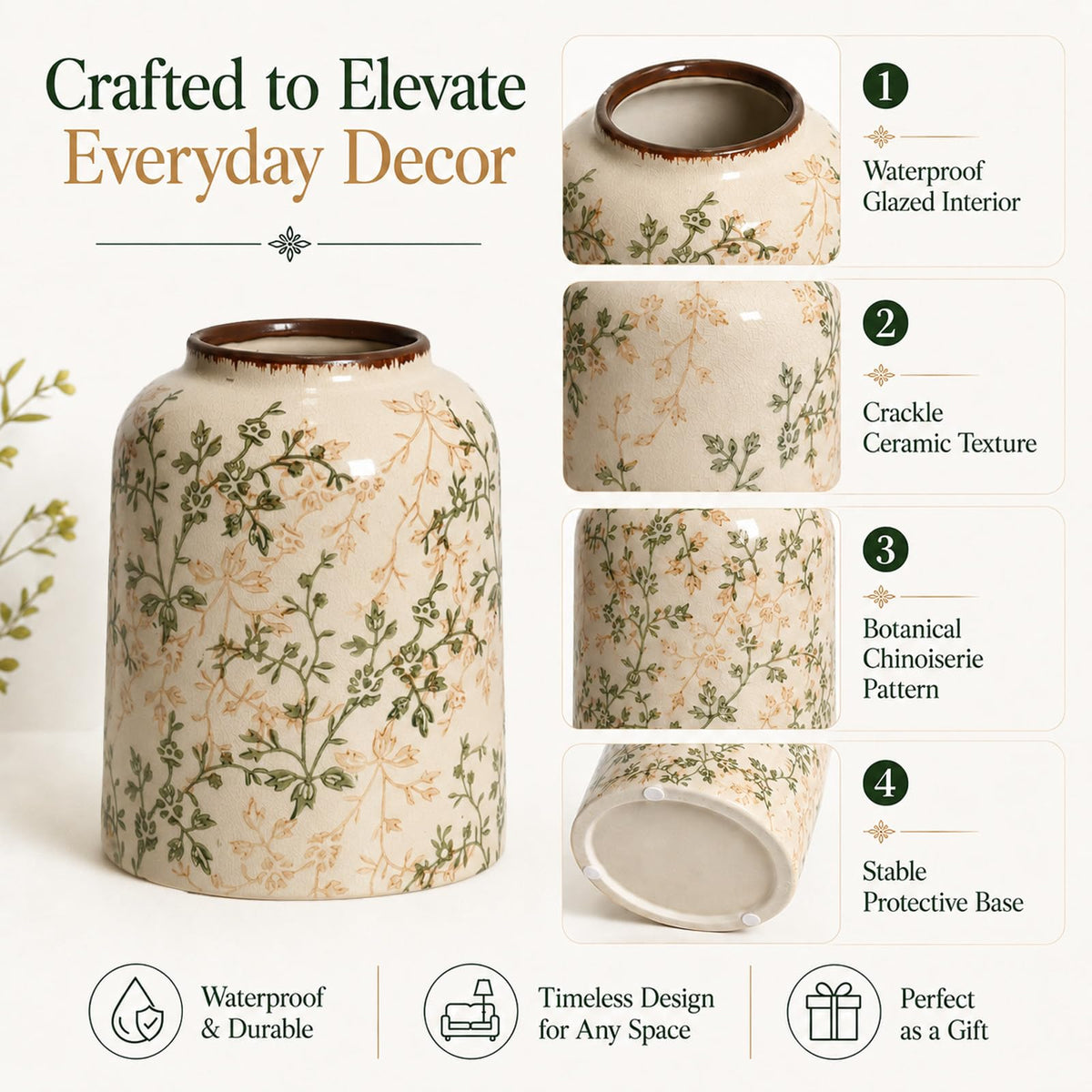 Rustic Tuscan Cream Ceramic Flower Vase - AUGsea Official Imagery - 6