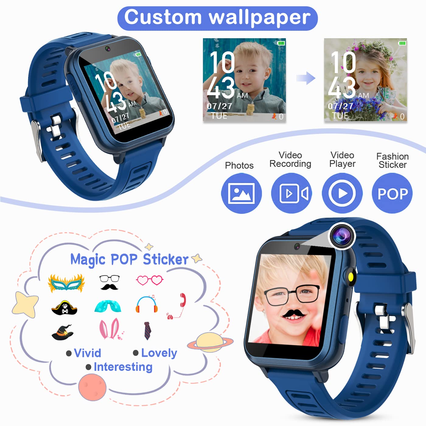 Tixpc Smart Watch for Kids with 39 Puzzle Games HD Touch Screen Camera - View 3