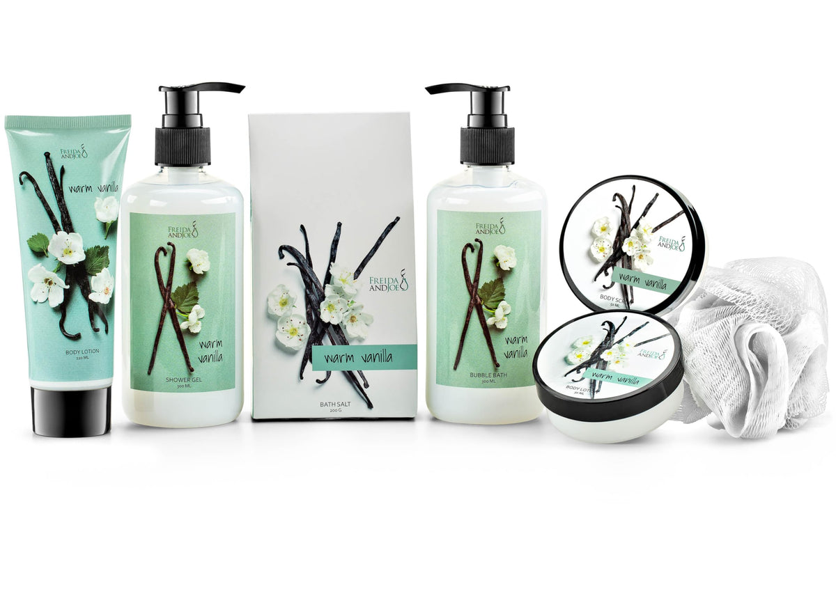 Warm Vanilla Bath and Body Gift Basket for Women Men Spa - Freida and Joe Official Imagery - 3