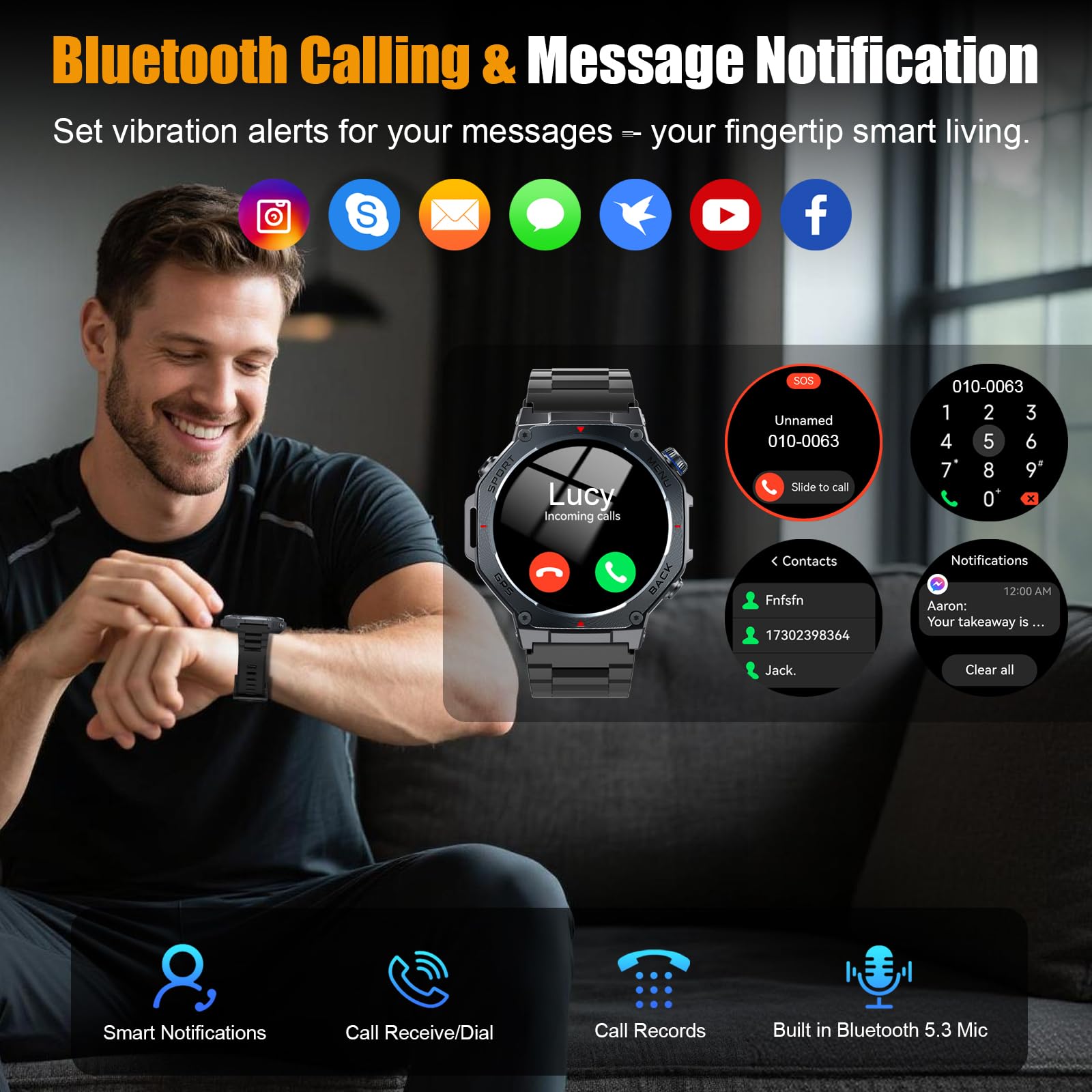 Jugeman Military Smart Watch for Men with Dual-Band GPS, 5ATM Waterpro - View 4