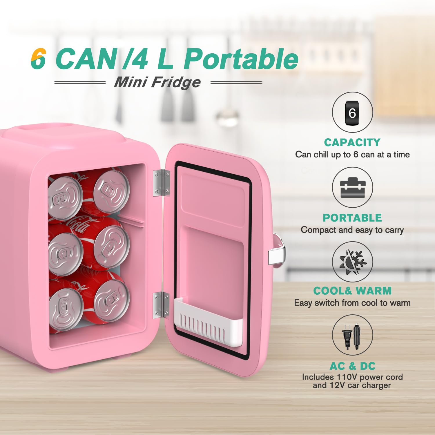 CROWNFUL Mini Fridge, 4 Liter/6 Can Portable Cooler and Warmer - CROWNFUL