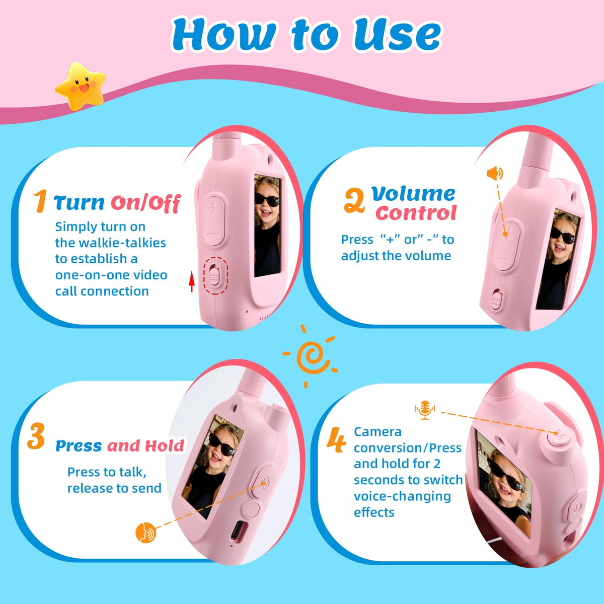 Kids Video Walkie Talkies 2 Pack 5 Hour Talk Time 1600 FT - Zipvac Official Imagery - 7