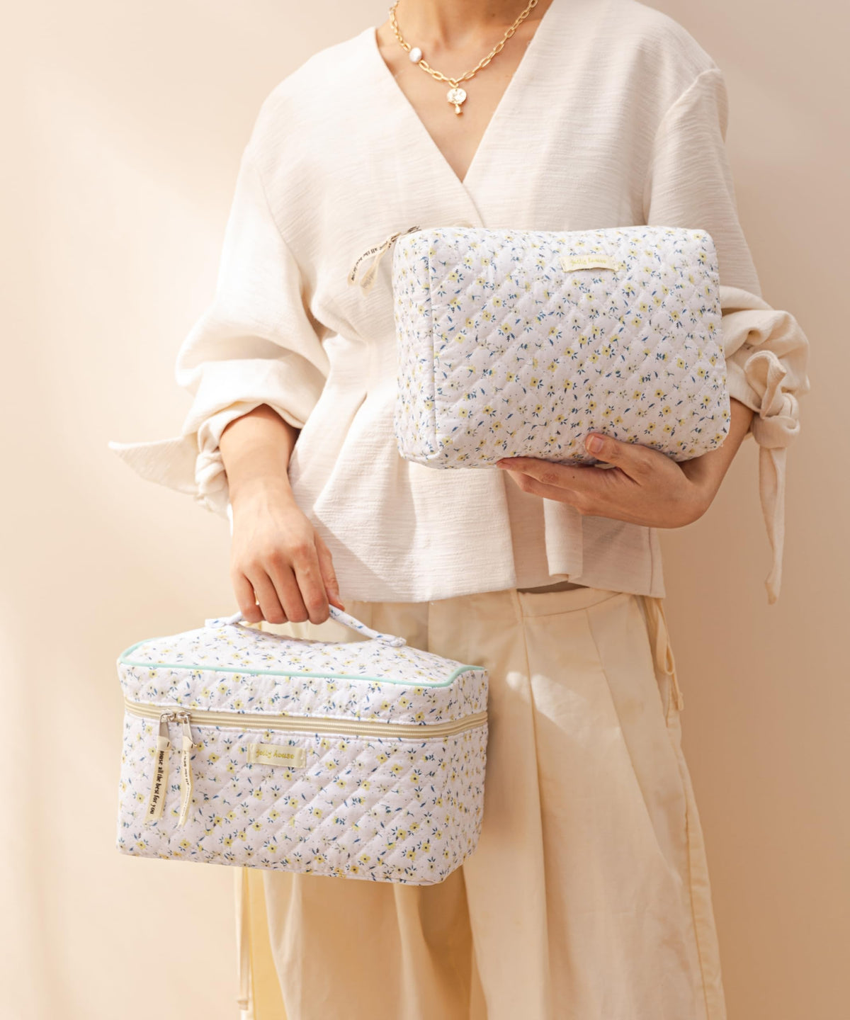 HBselect Quilted Makeup Bag 3Pcs Cotton Large Travel Makeup - HBselect Official Imagery - 8