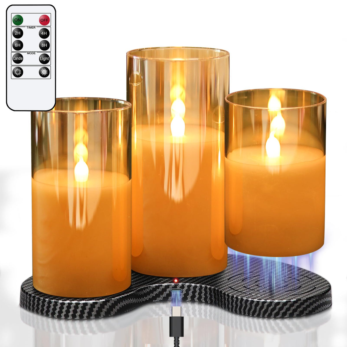 GenSwin Glass Rechargeable Flameless Candles with Remote - GenSwin Official Imagery - 1