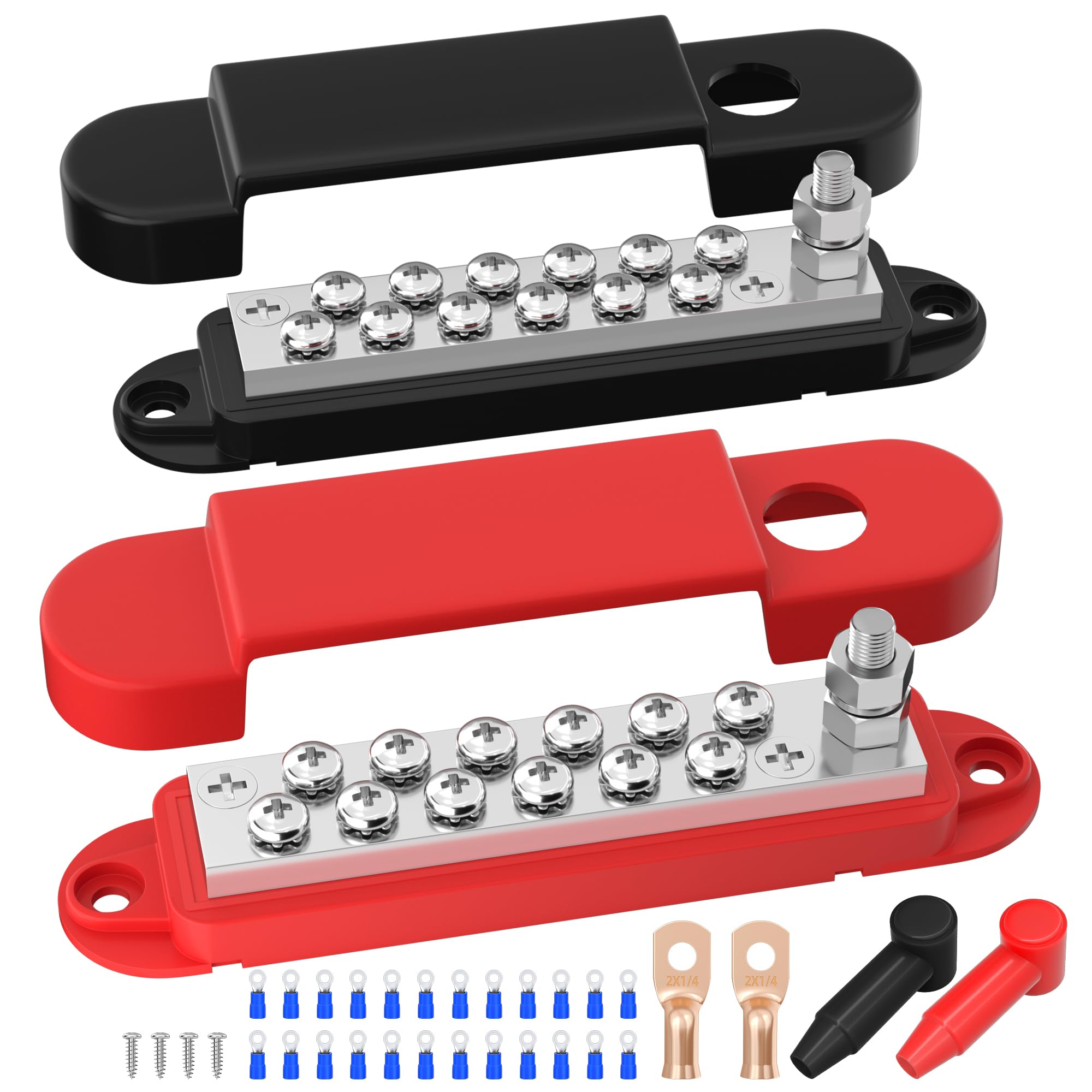 RVBOATPAT 12V power distribution terminal block with 150A capacity and 1/4" stud, marine bus bar for boat, automotive, and solar wiring