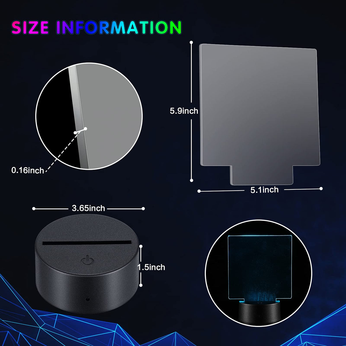 Honoson 6 Sets Acrylic LED Light Kit Lamp Base Remote Square - Honoson Official Imagery - 3