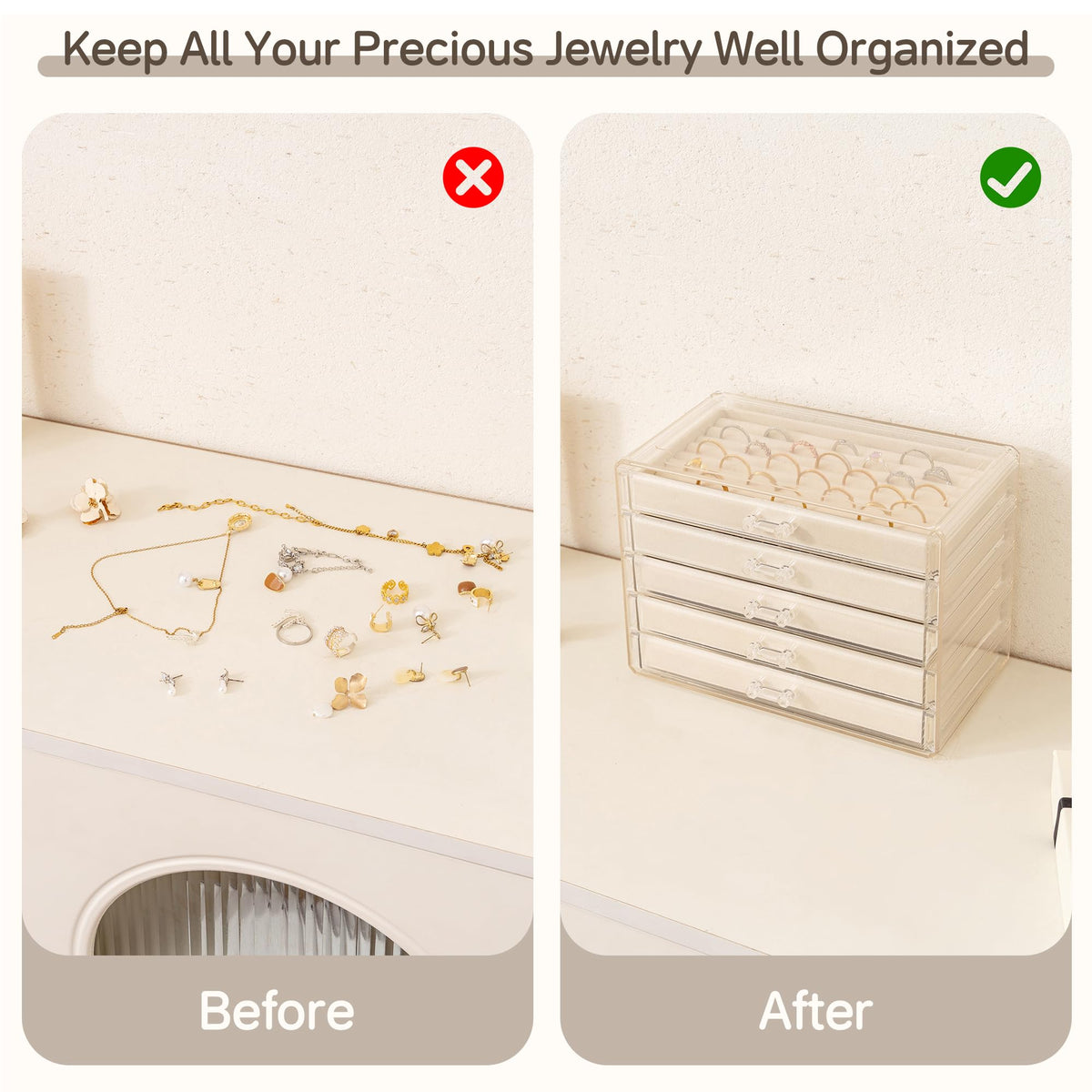 Acrylic Jewelry Box 5 Layer Jewelry Organizer with Drawers - Frebeauty Official Imagery - 8