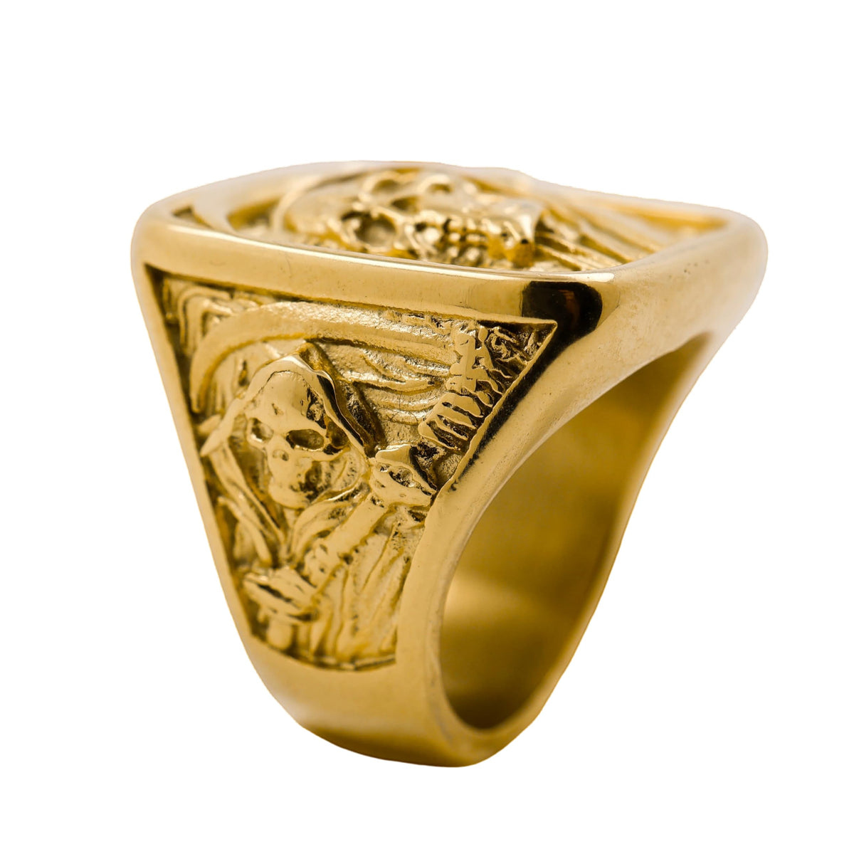 Grim Reaper Ring for Men Gold Skull with Scythe Signet - ZMY Home Official Imagery - 6