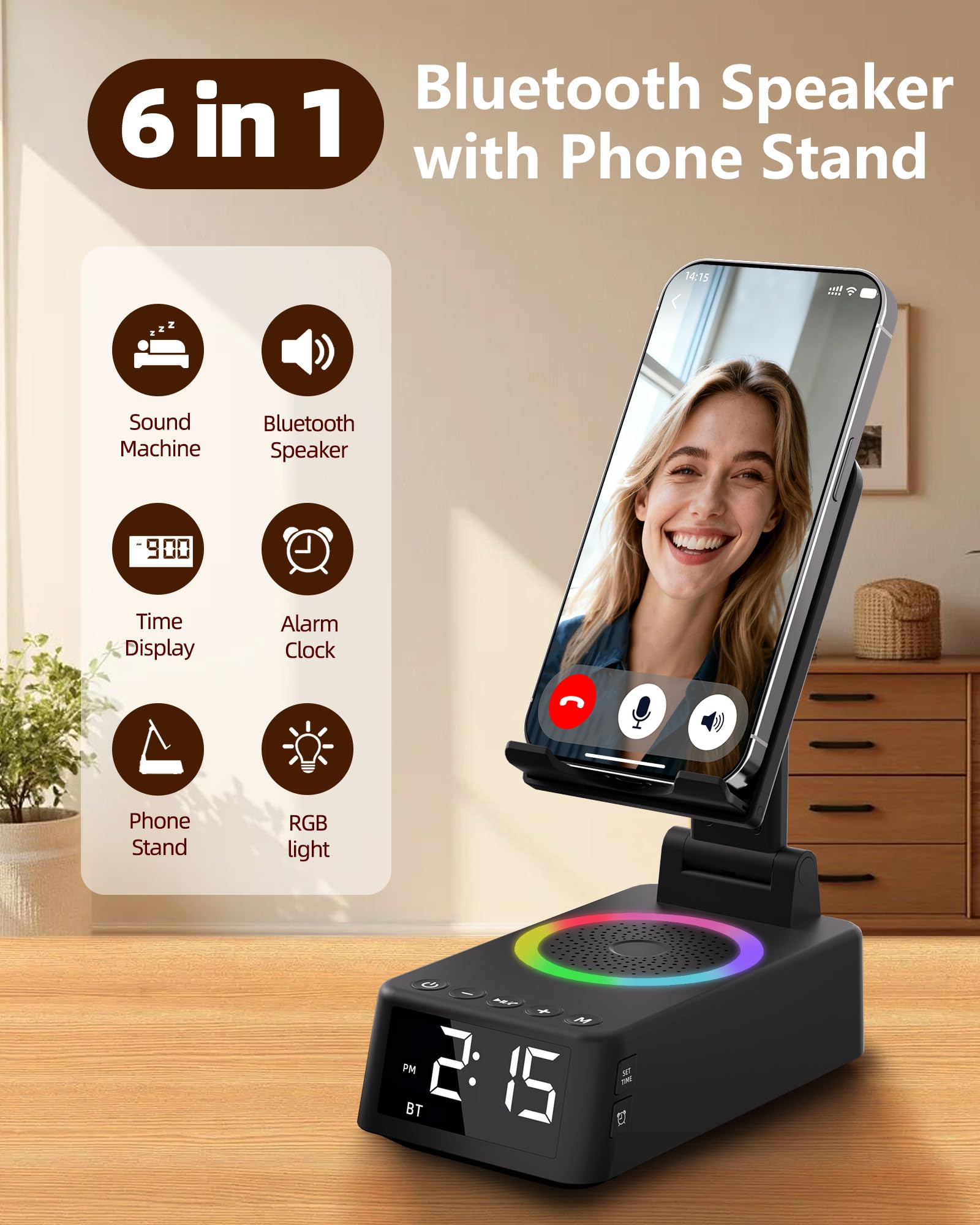 GINBIORA Gifts for Men Women, Bluetooth Speaker with Phone Stand by GINBIORA - Angle View 2
