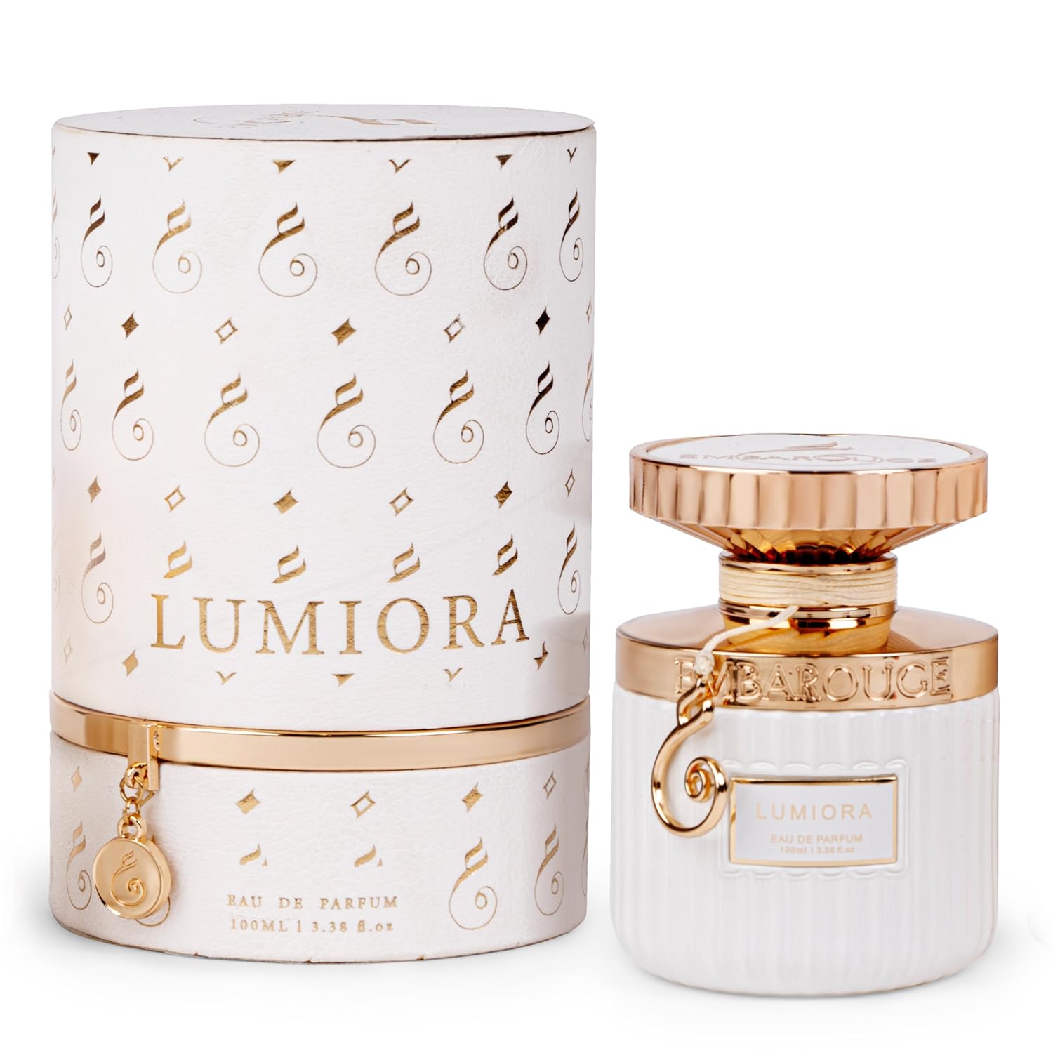 EMBAROUGE Lumiora Eau De Parfum 100ML for women, featuring smoky floral scent with black currant and aquatic notes, long-lasting fragrance