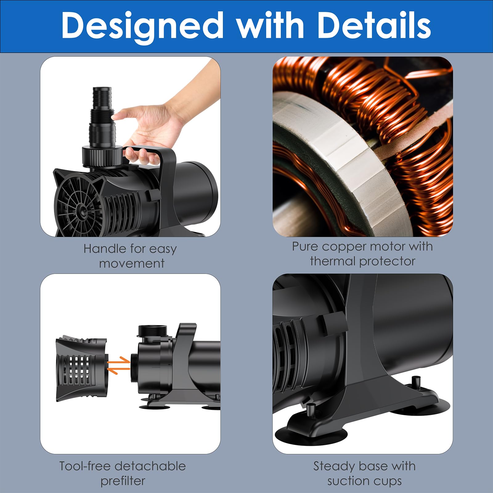 AquaMiracle 2700GPH Submersible Water Pump UL Certified Pond Pump - AquaMiracle Official Product View 4