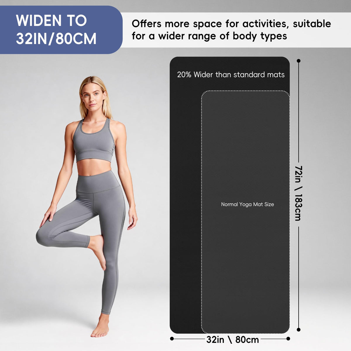 Extra Wide Yoga Mat 72 x 32 6mm Non Slip TPE Exercise Mat - Wimwum Official Imagery - 3