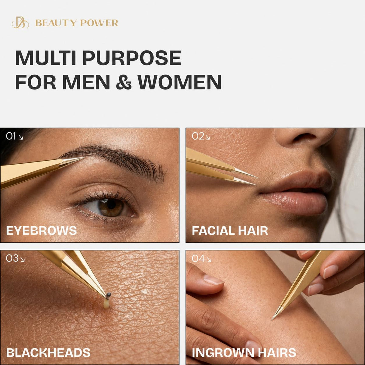 Beauty Power Precision Pointed Tweezers Ingrown Hair Eyebrow - Beauty Power Official Imagery - 3