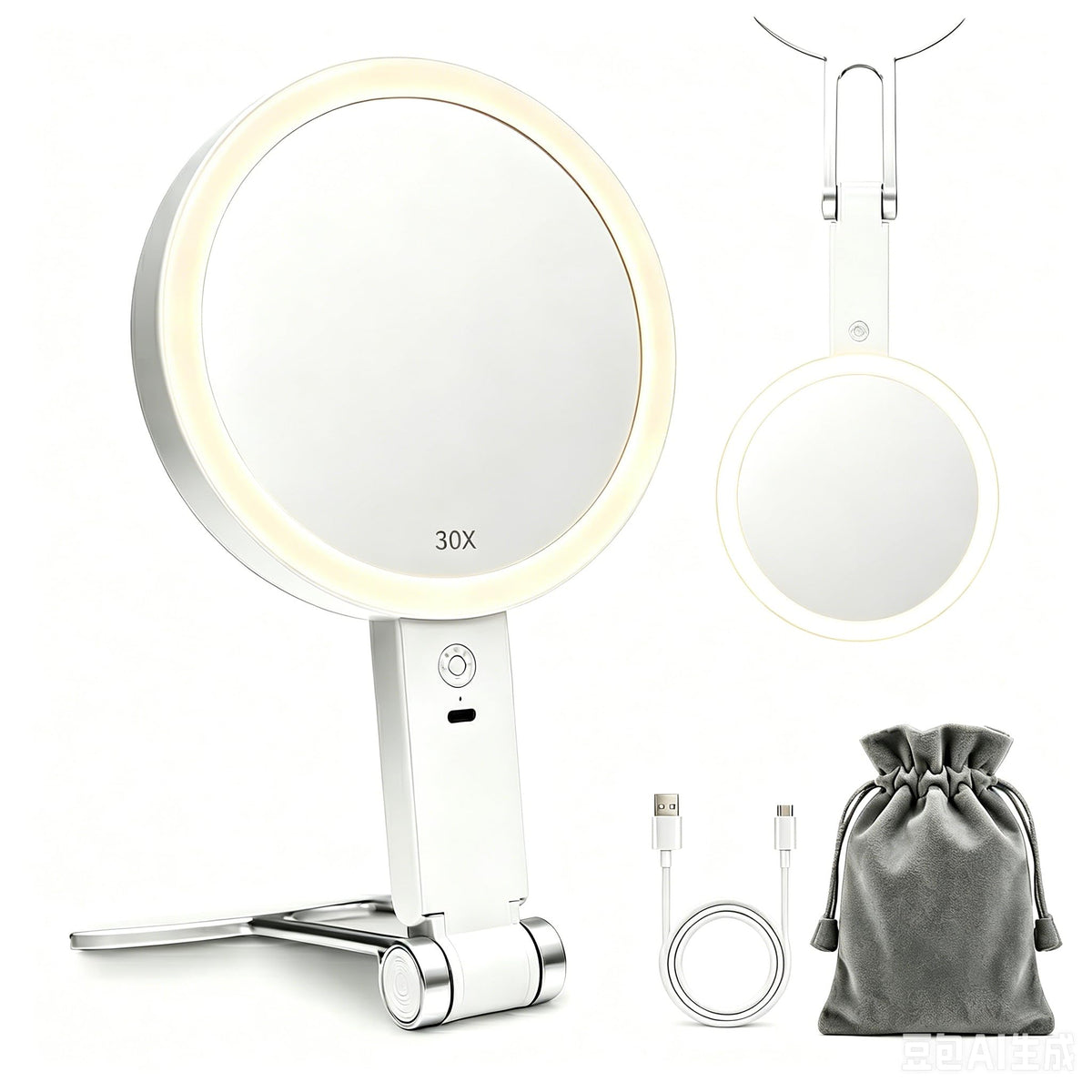 Travel Makeup Mirror with Lights Rechargeable 30X 1X - SANYCASA Official Imagery - 2