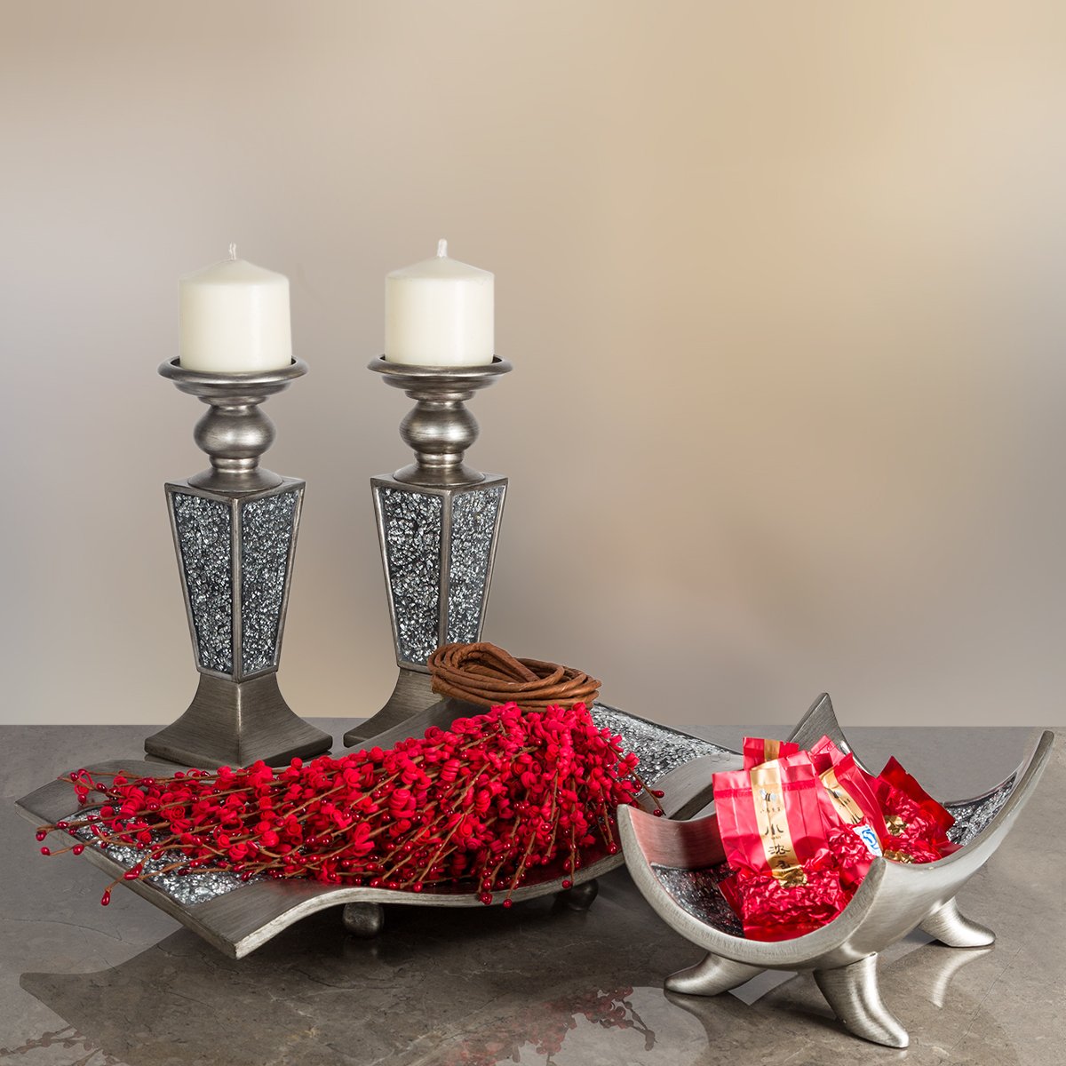 Creative Scents Schonwerk Silver Centerpiece for Dining Room - Creative Scents Official Imagery - 7