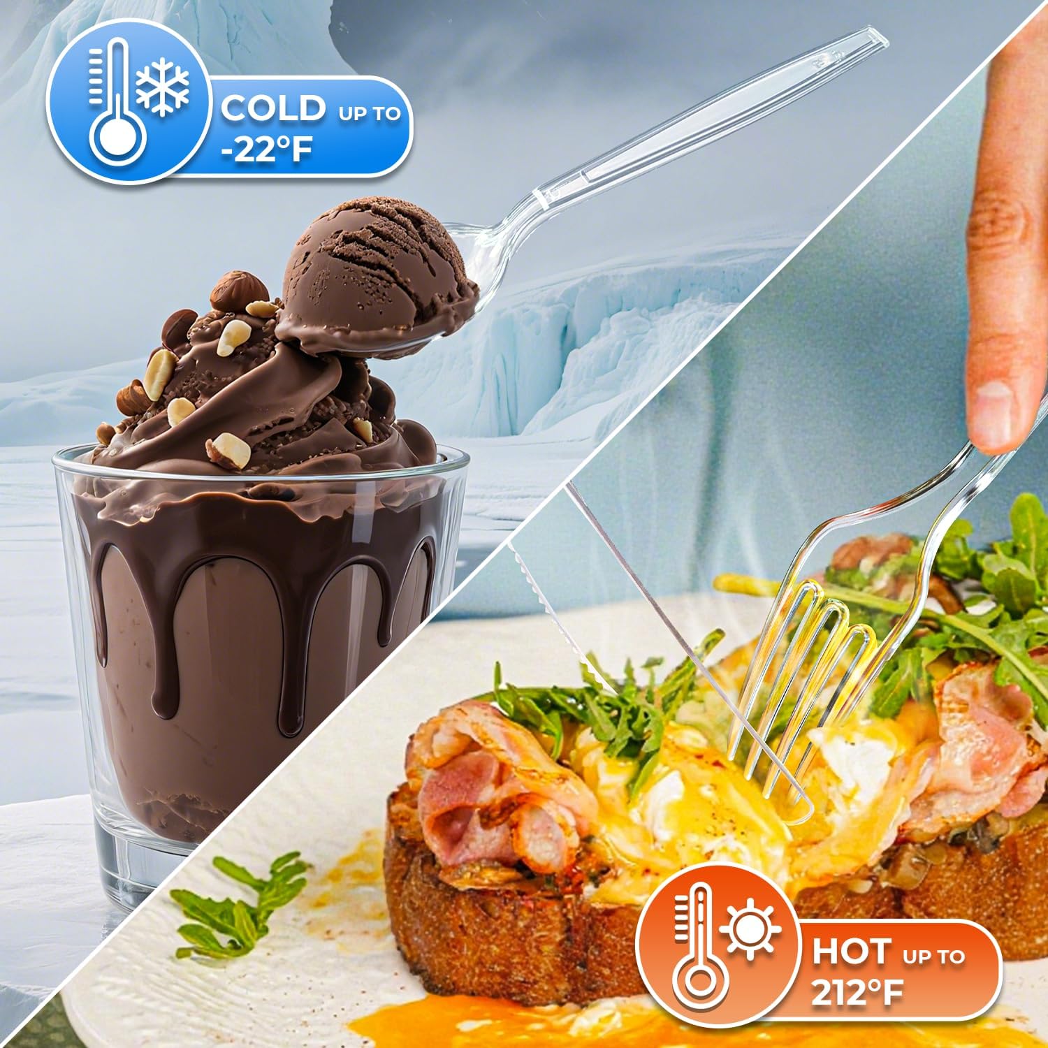 Set of 360 clear plastic forks, spoons, and knives by SUYANGECO, heavy-duty disposable cutlery for parties and events.
