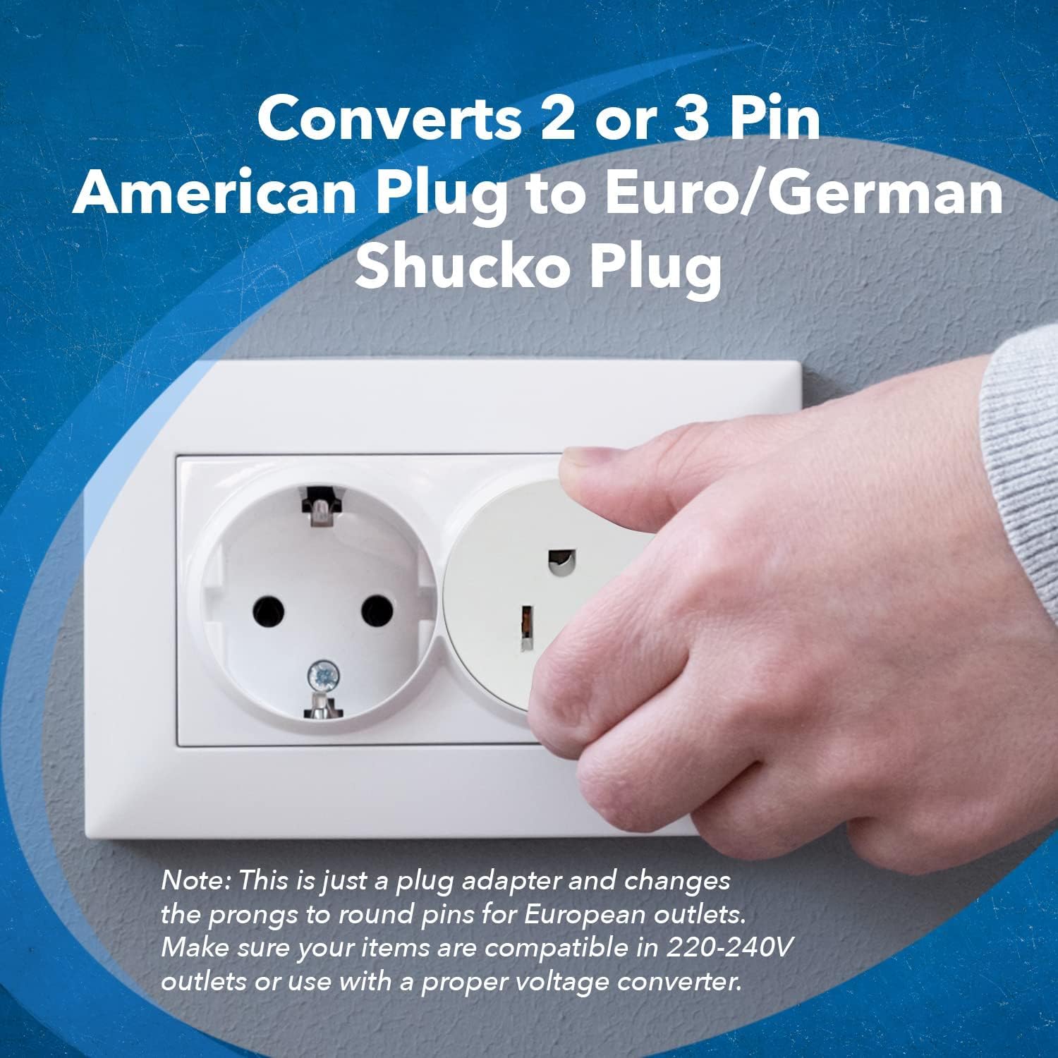 OREI American to European Type E/F Schuko plug adapter for mobile, laptop, and camera chargers, CE certified, 6-pack.