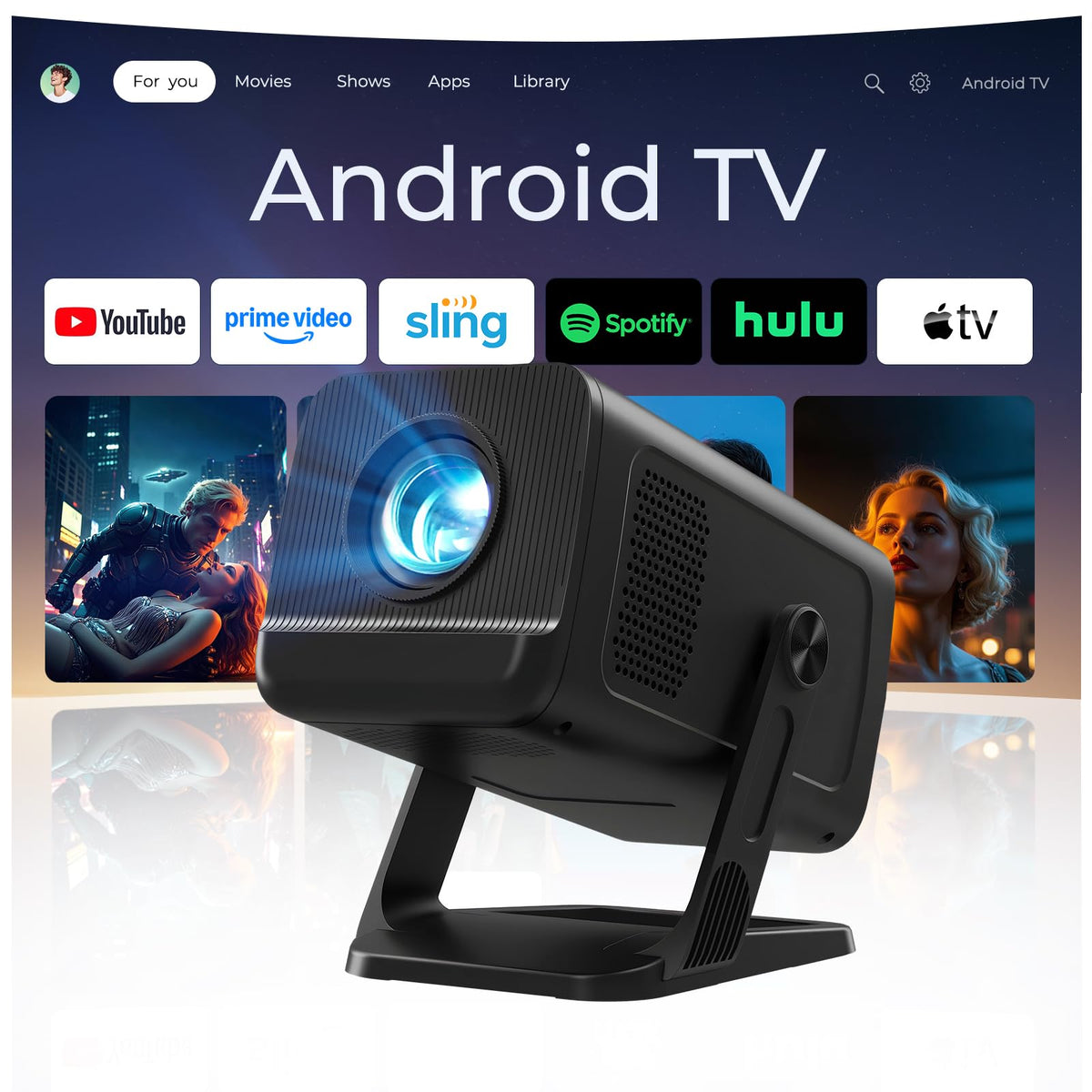 Built in Apps 1080P 4K Support Mini Projector with Android - LYNCAST Official Imagery - 1