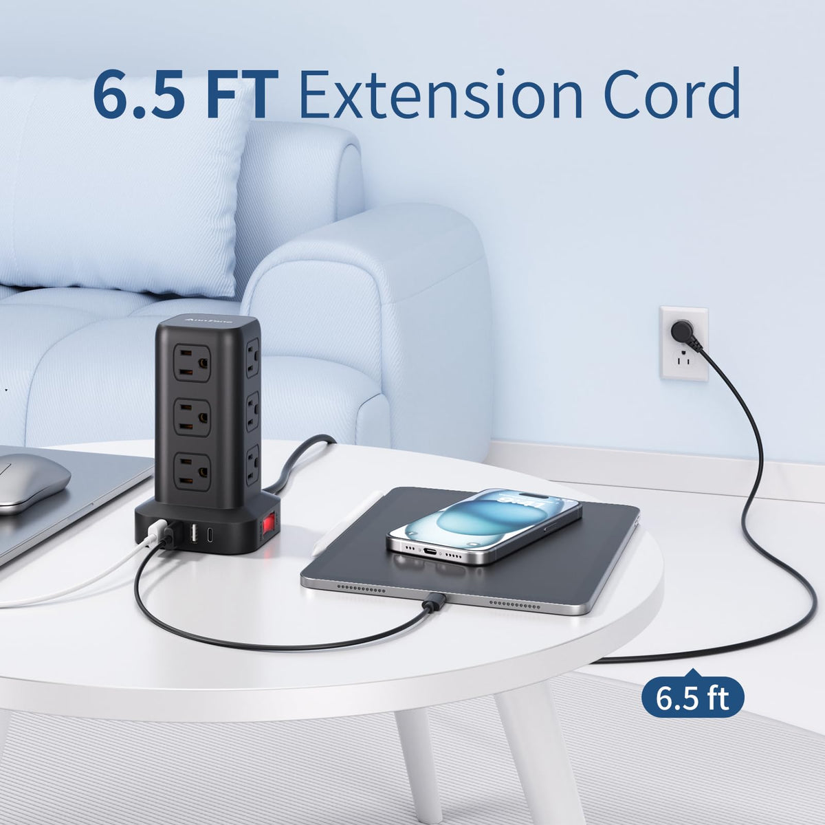 Power Strip 6 5 FT Cord Power Strip Tower with 4 USB Ports - AnnTane Official Imagery - 4