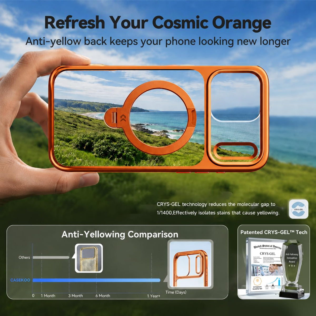 CASEKOO Glossy Orange 360 Spin Magnetic Stand for iPhone 17 - CASEKOO Official Imagery - 5
