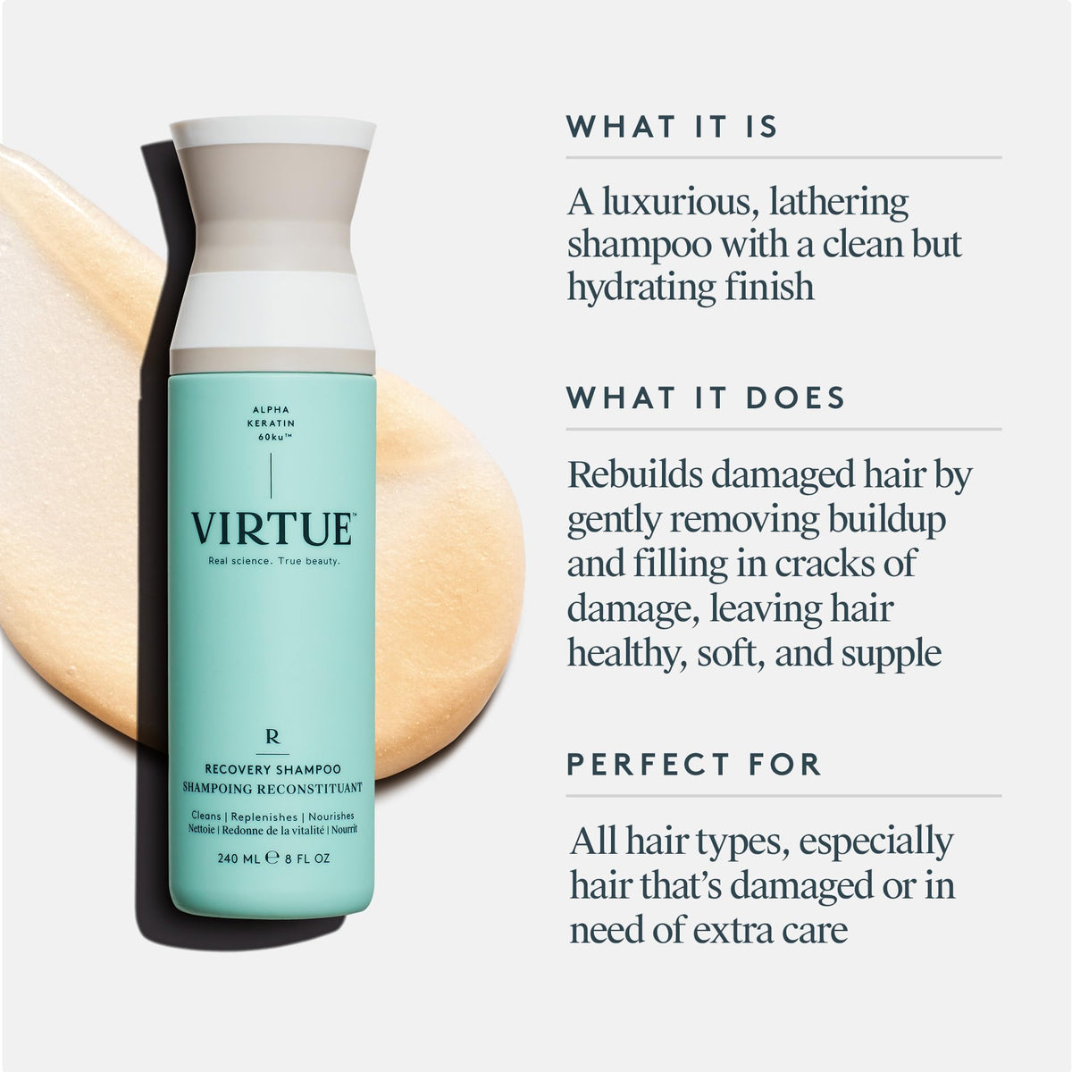 VIRTUE Recovery Sulfate Free Shampoo with Keratin and Baobab - Premium Selection Official Imagery - 6