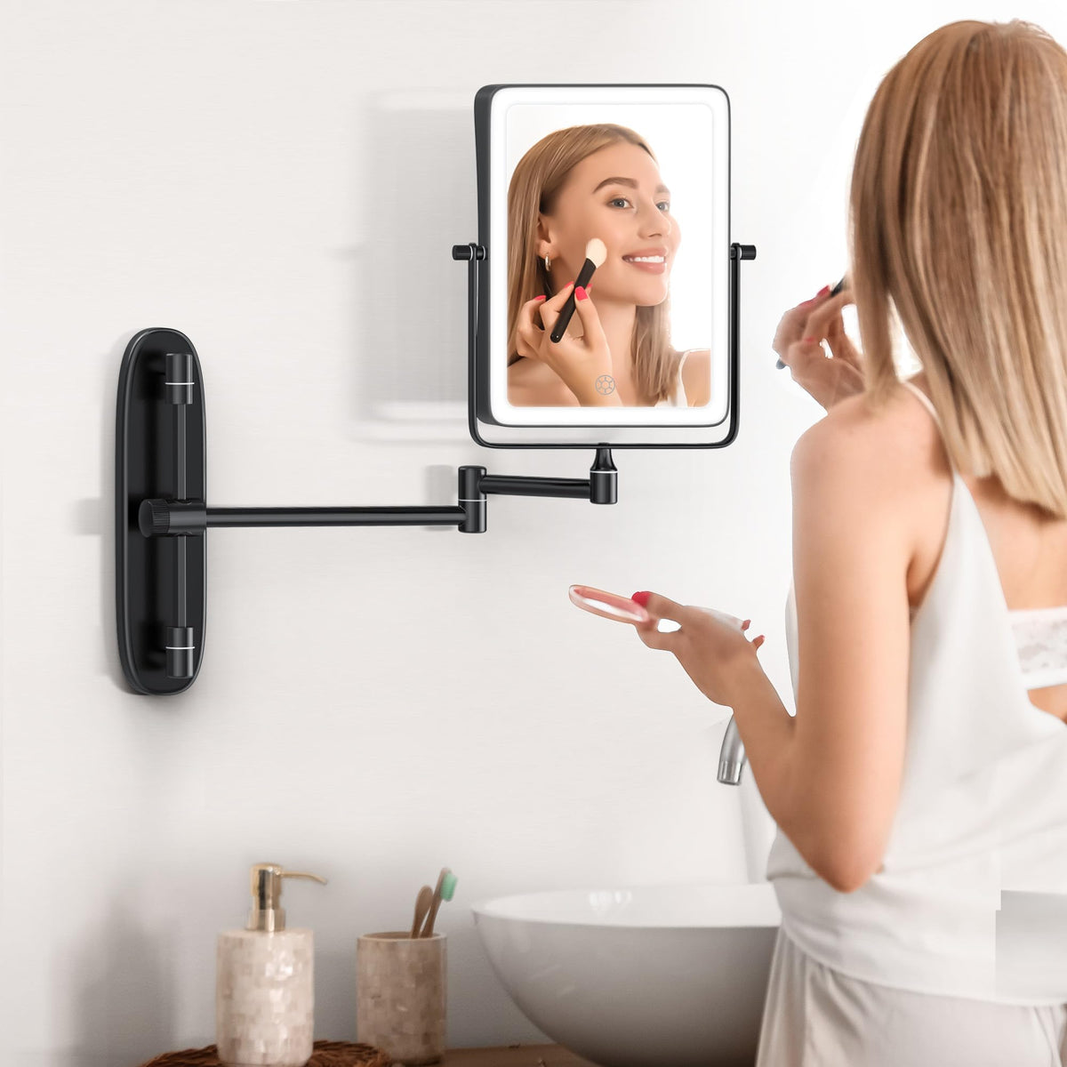 QiMH Wall Mounted Lighted Makeup Mirror Rectangle Double - QiMH Official Imagery - 3