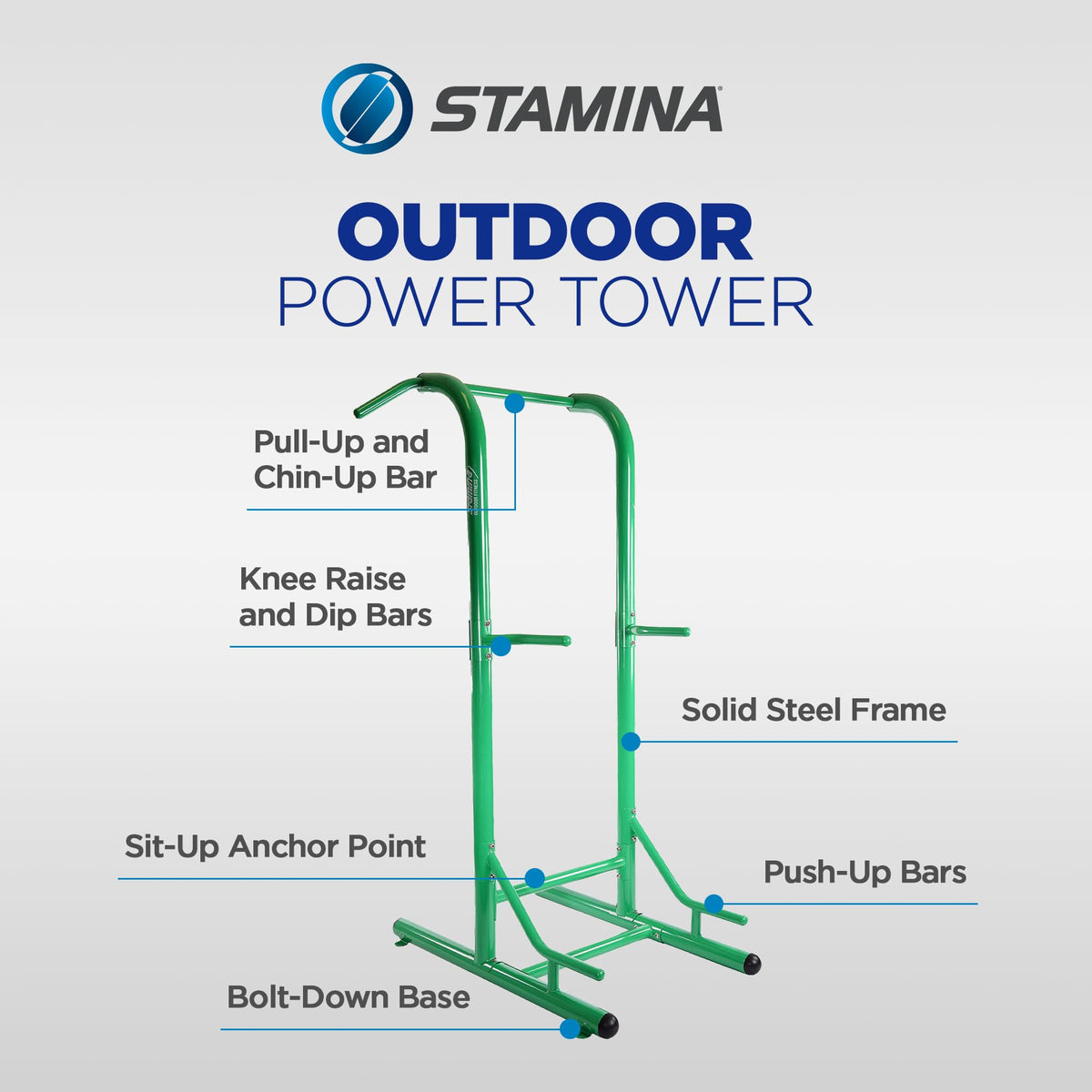 Stamina Pull Up Bar Tower Dip Station Free Standing Outdoor - Stamina Official Imagery - 3