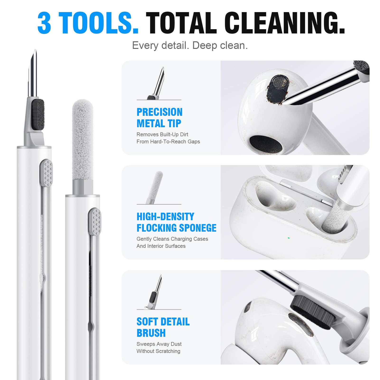 Hyashee Cleaner Kit for AirPods Pro 3/2/1, 3-in-1 Earbud Cleaning by Hyashee - Angle View 3