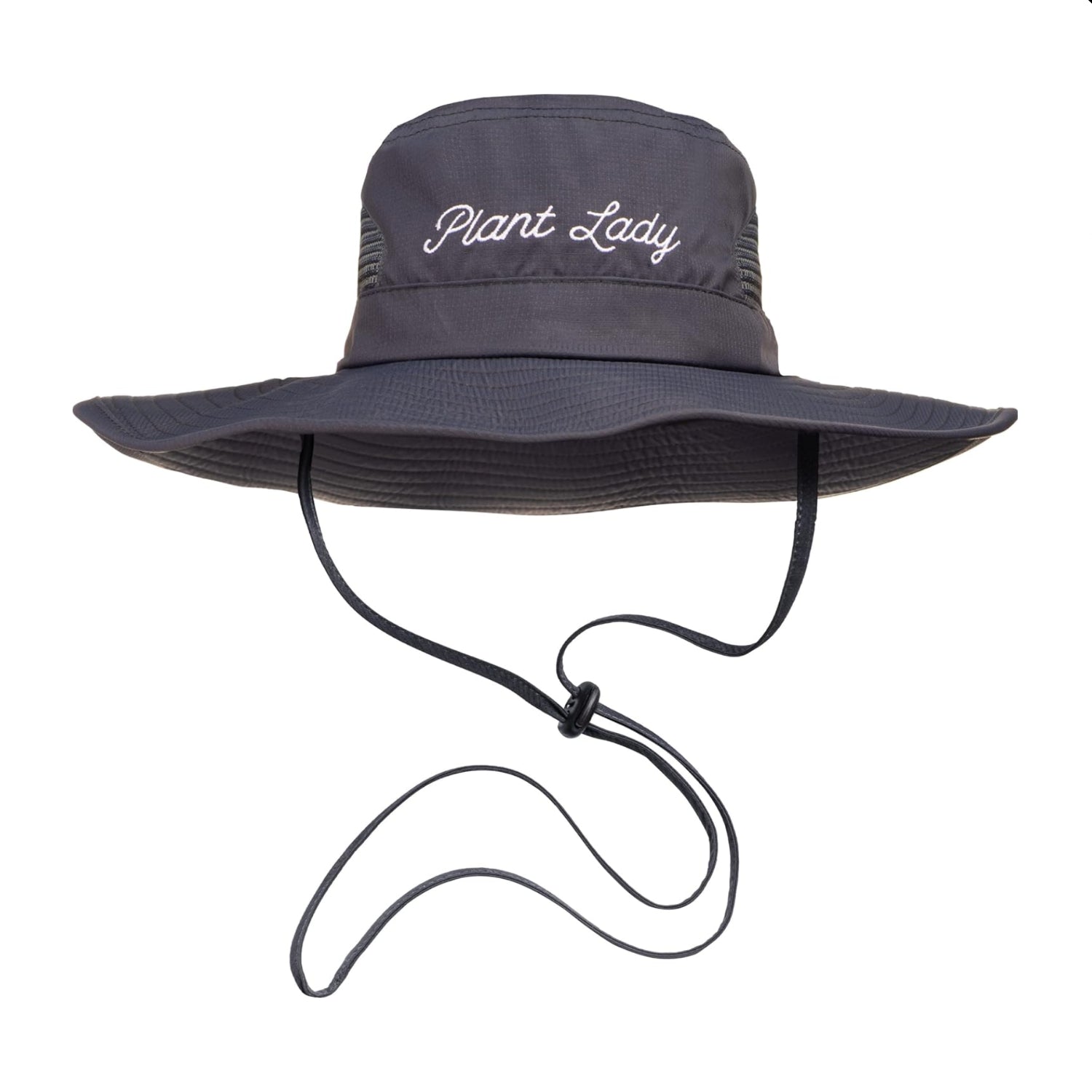 Laila and Lainey Plant Lady wide brim waterproof gardening hat for women, green sun hat with a wide brim for gardening and outdoor use.