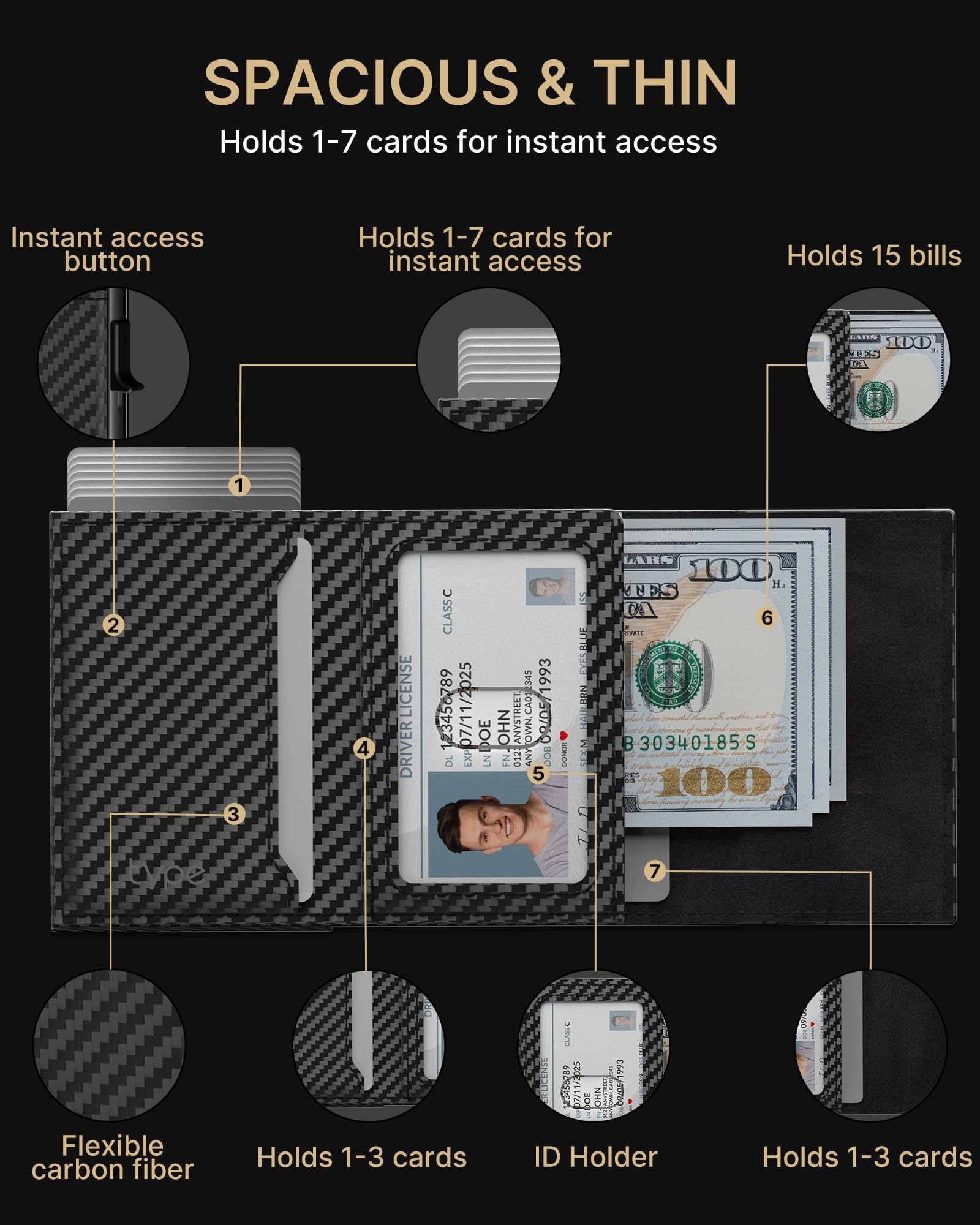 Typecase Pop-Up Aluminum RFID Wallet – Carbon Fiber