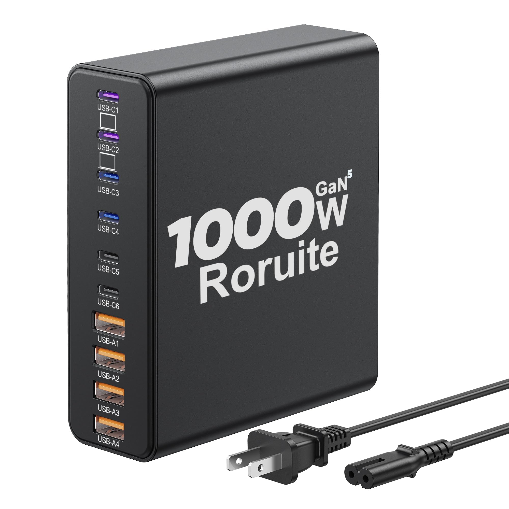 Roruite 1000W USB C Charging Station, 120W PD GaN5 Super Fast USB by Roruite - Angle View 1