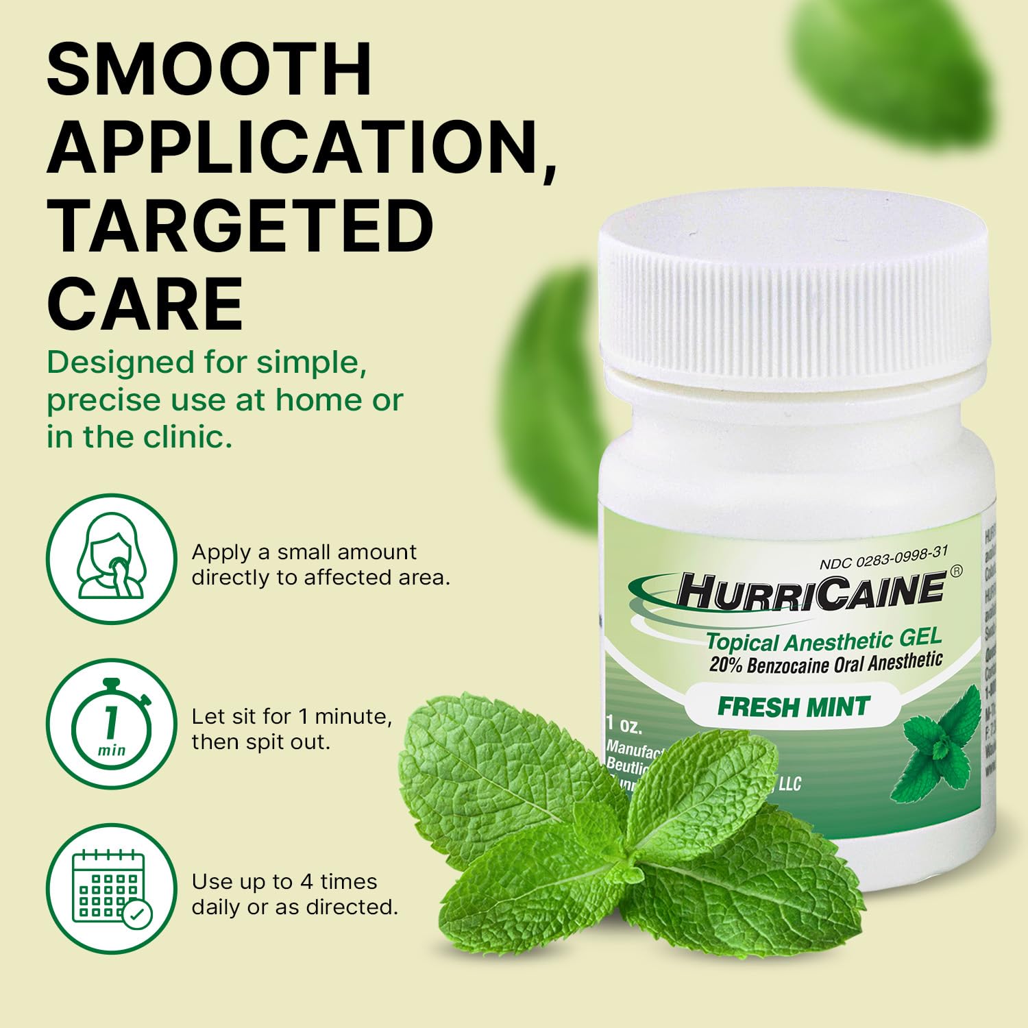 HurriCaine Topical Anesthetic Gel 20% Benzocaine Oral Gel 1oz