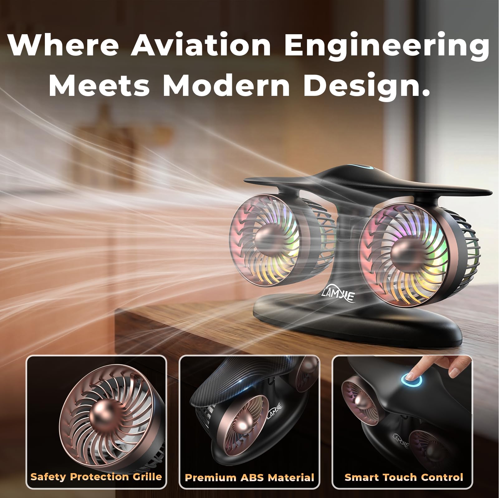 LAMJIE Jet Engine Desk Fan for Office, Rechargeable Table Fan Gif - LAMJIE Official Product View 8