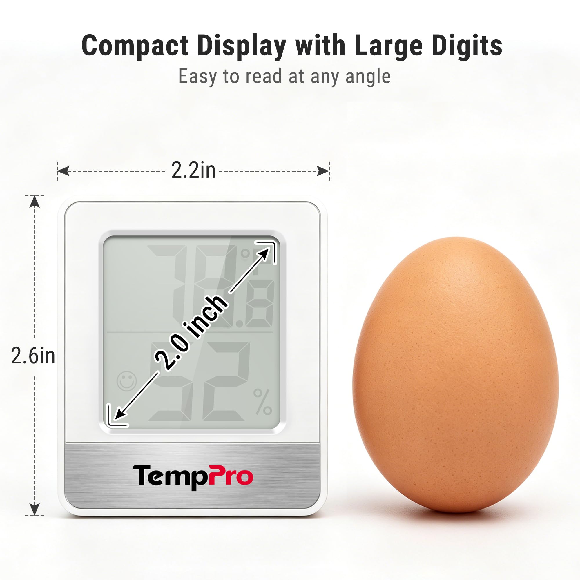 TempPro TP49 Digital Hygrometer Indoor Thermometer by TempPro - Angle View 2