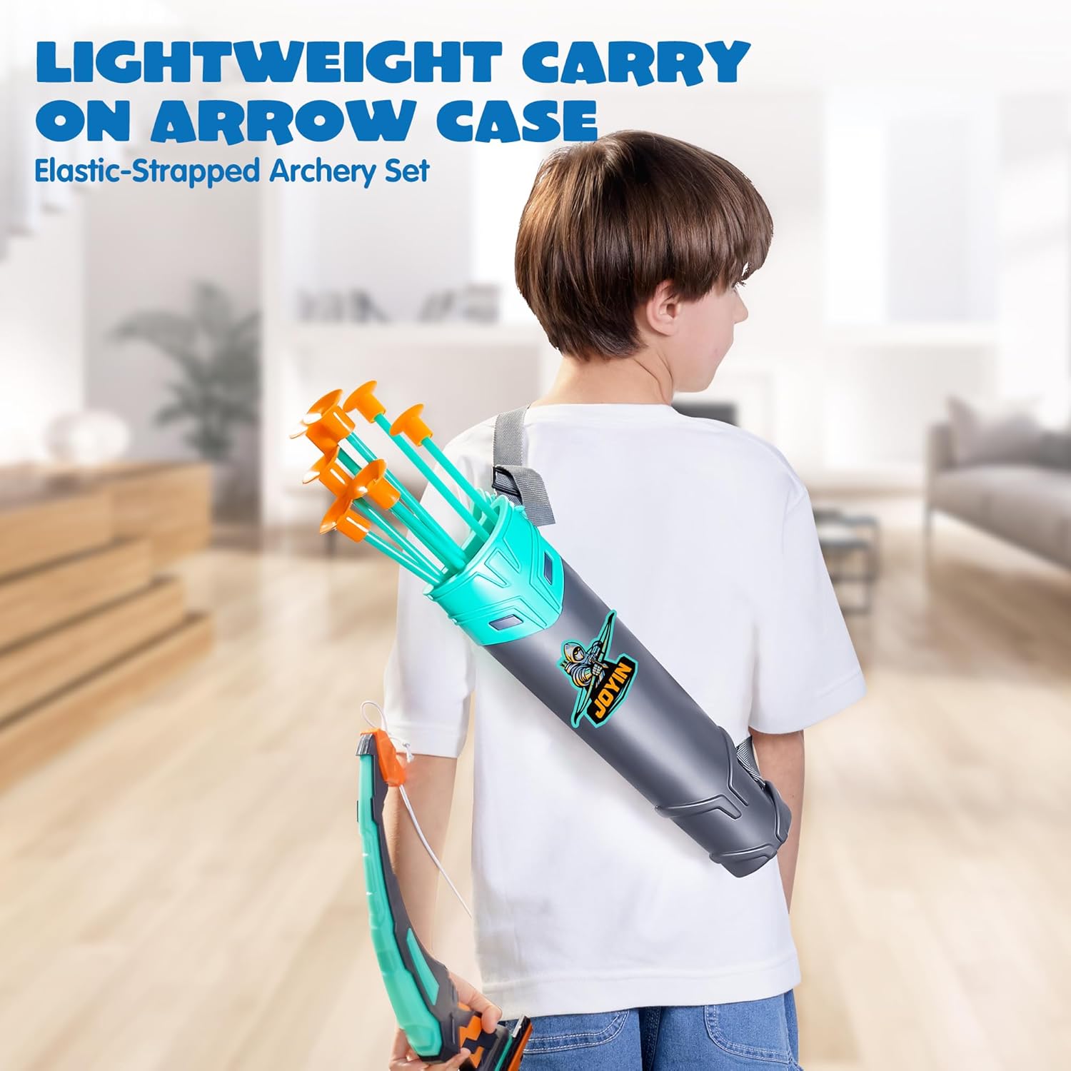 JOYIN kids bow and arrow set with LED lights, includes bow, 9 suction cup arrows, archery toy for children