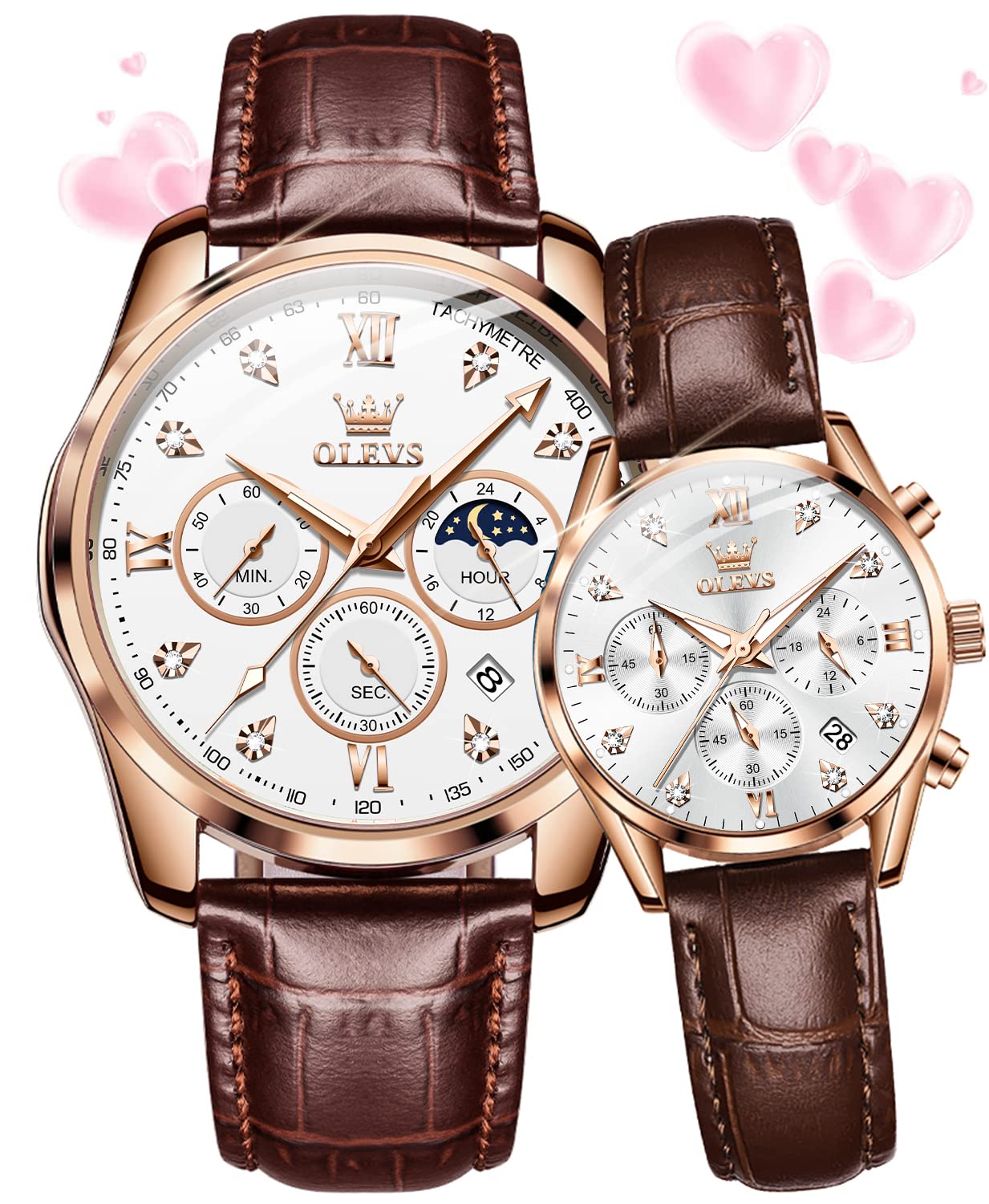 OLEVS Valentines Couple Pair Watches His and Her Couple Set - Product Imagery