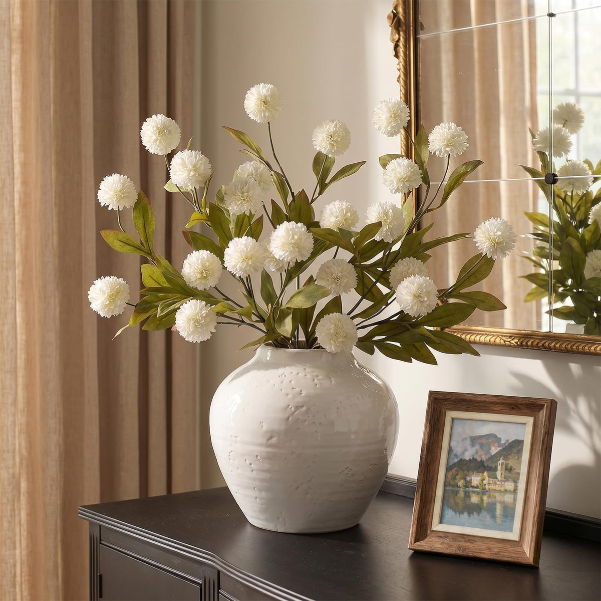 6Pcs 27 Artificial Pompon Mum Stems Silk Flowers for Vase - Juxdp Official Imagery - 6