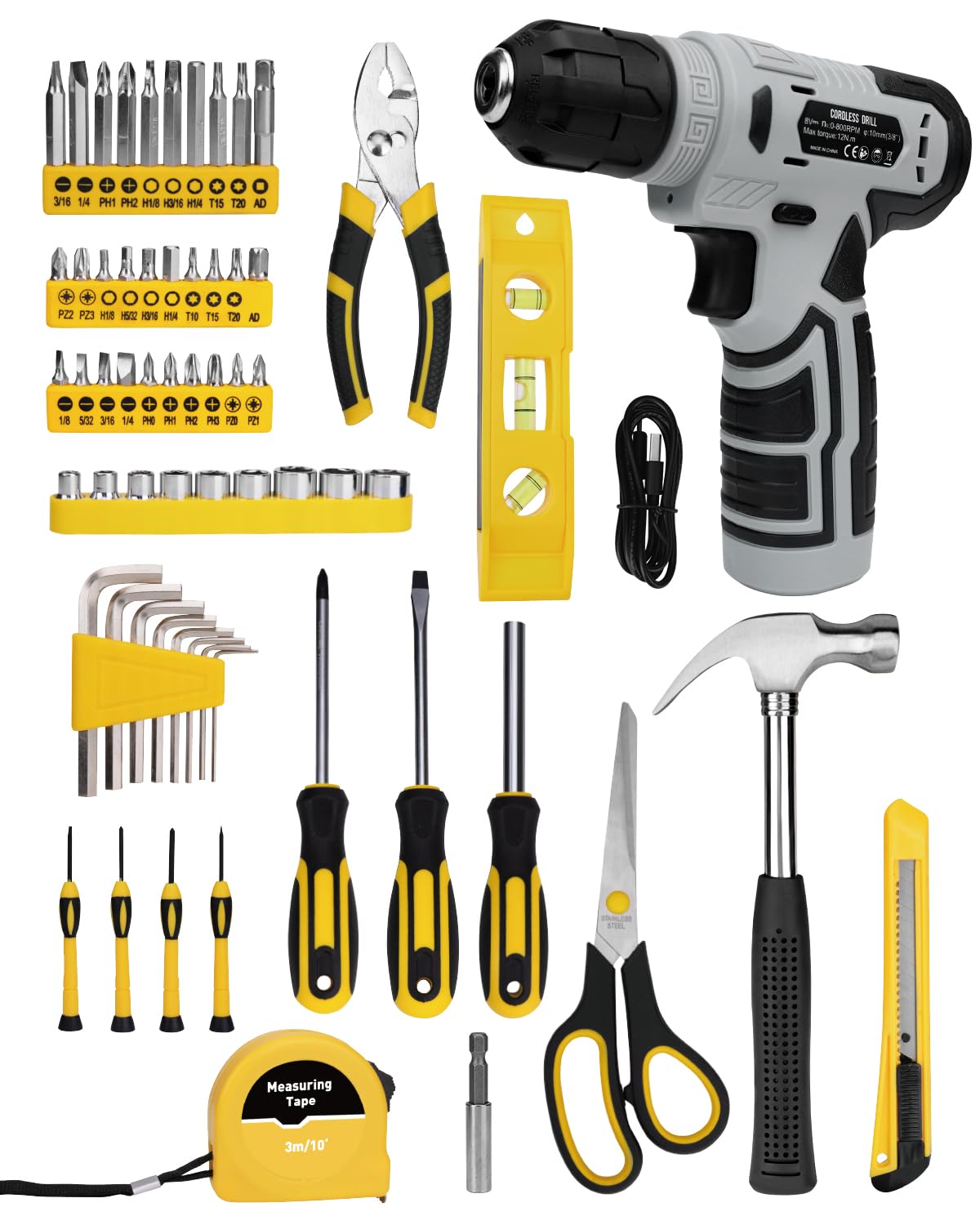 139 Piece Home Tool Kit with 8V Cordless Drill and Storage - Thatool Official Imagery - 6