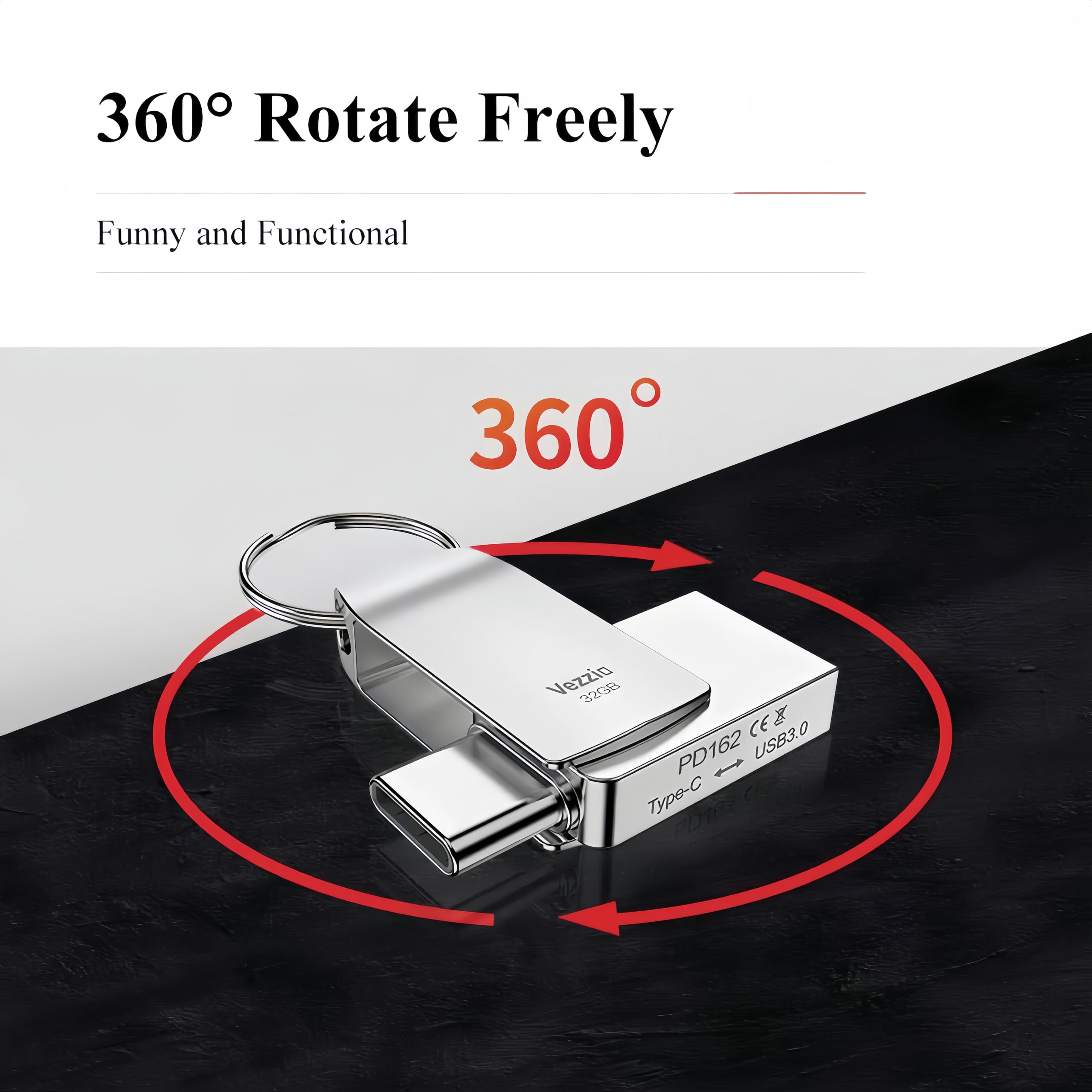 Vezzio 128GB USB C Flash Drive up to 100MB - s & Dual Port USB A&C 3.0 Drive - Vezzio Official Product View 3