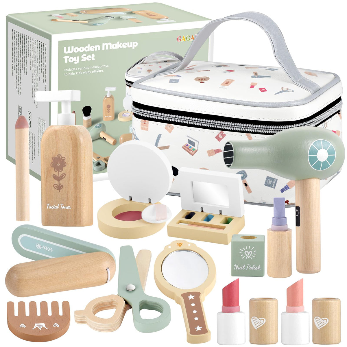 GAGAKU Wooden Makeup Toy Set for Toddlers 3 5 18 Piece - GAGAKU Official Imagery - 2