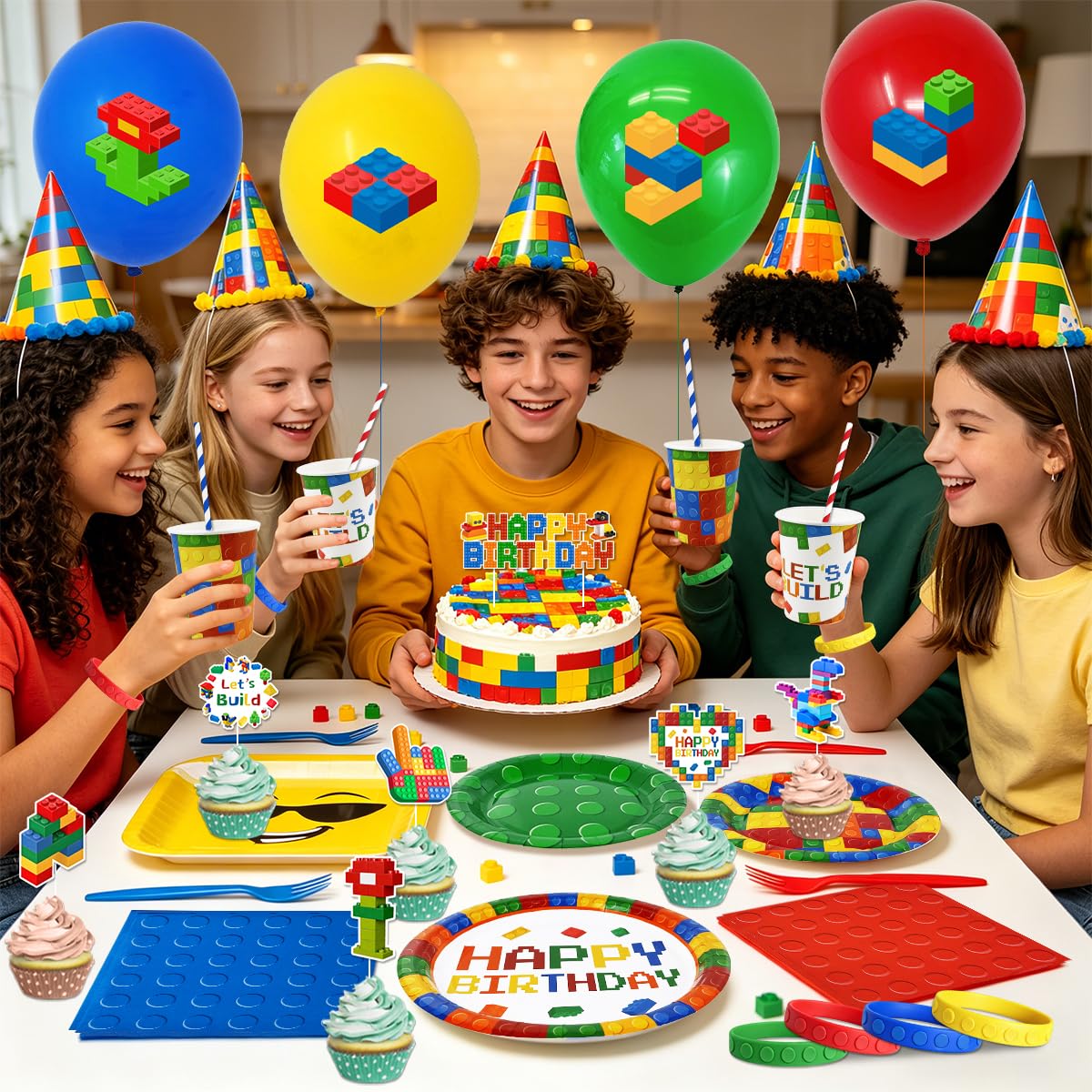 224Pcs Building Block Birthday Decorations ALL IN 1 Serves - Haiyumaoyi Official Imagery - 3