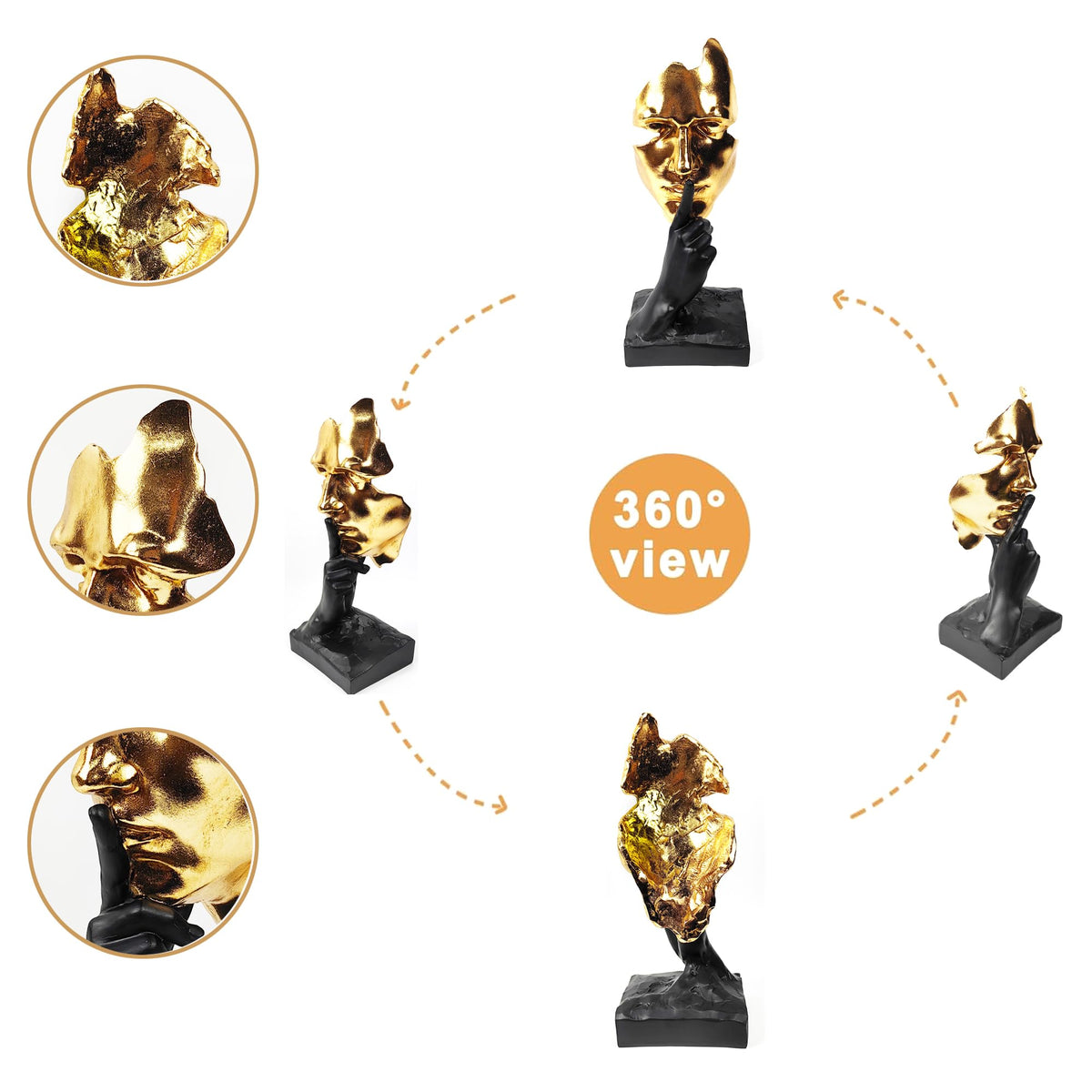 Thinker Statue Silence is Gold Abstract Art Figurine Decor - EPTUEGA Official Imagery - 3